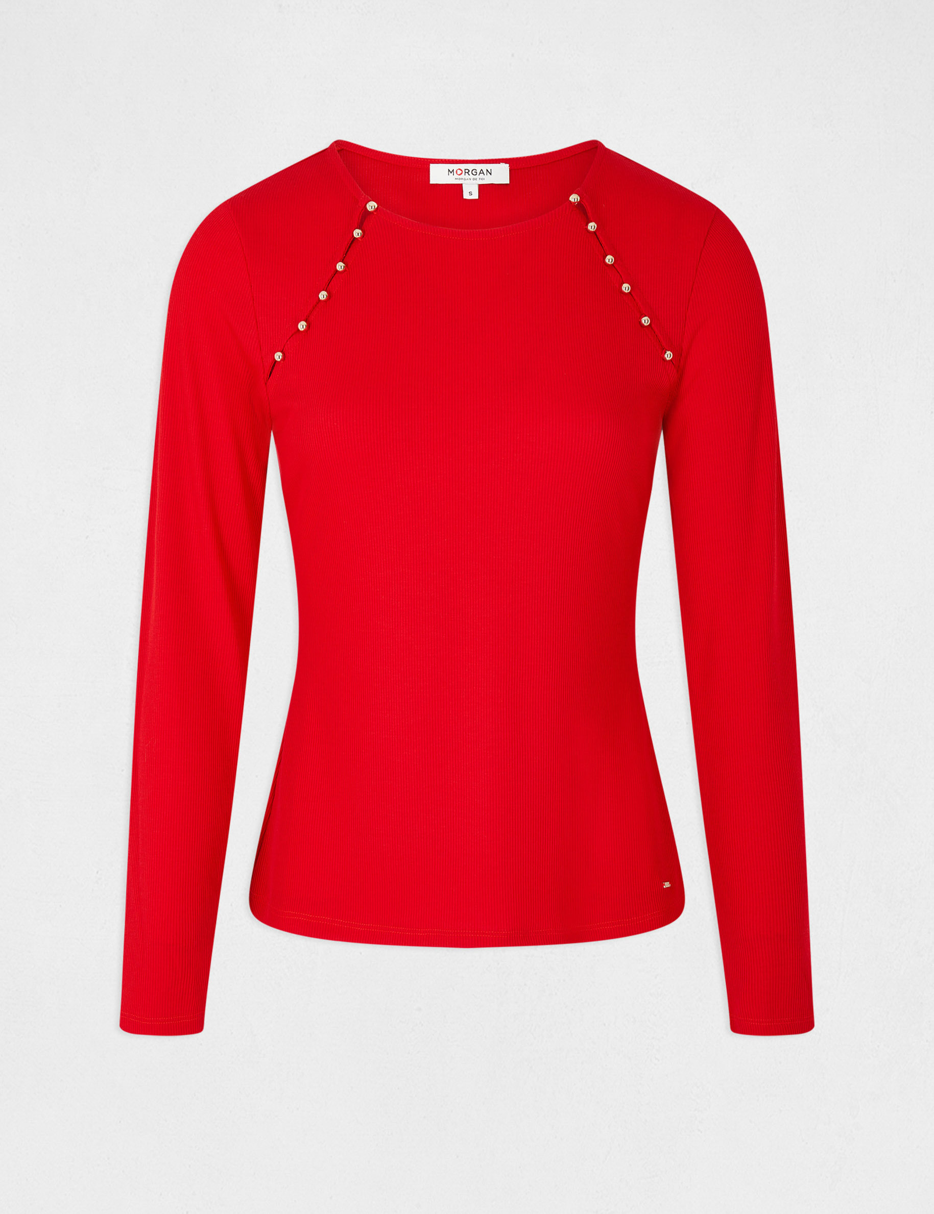 Ribbed long-sleeved t-shirt red ladies'