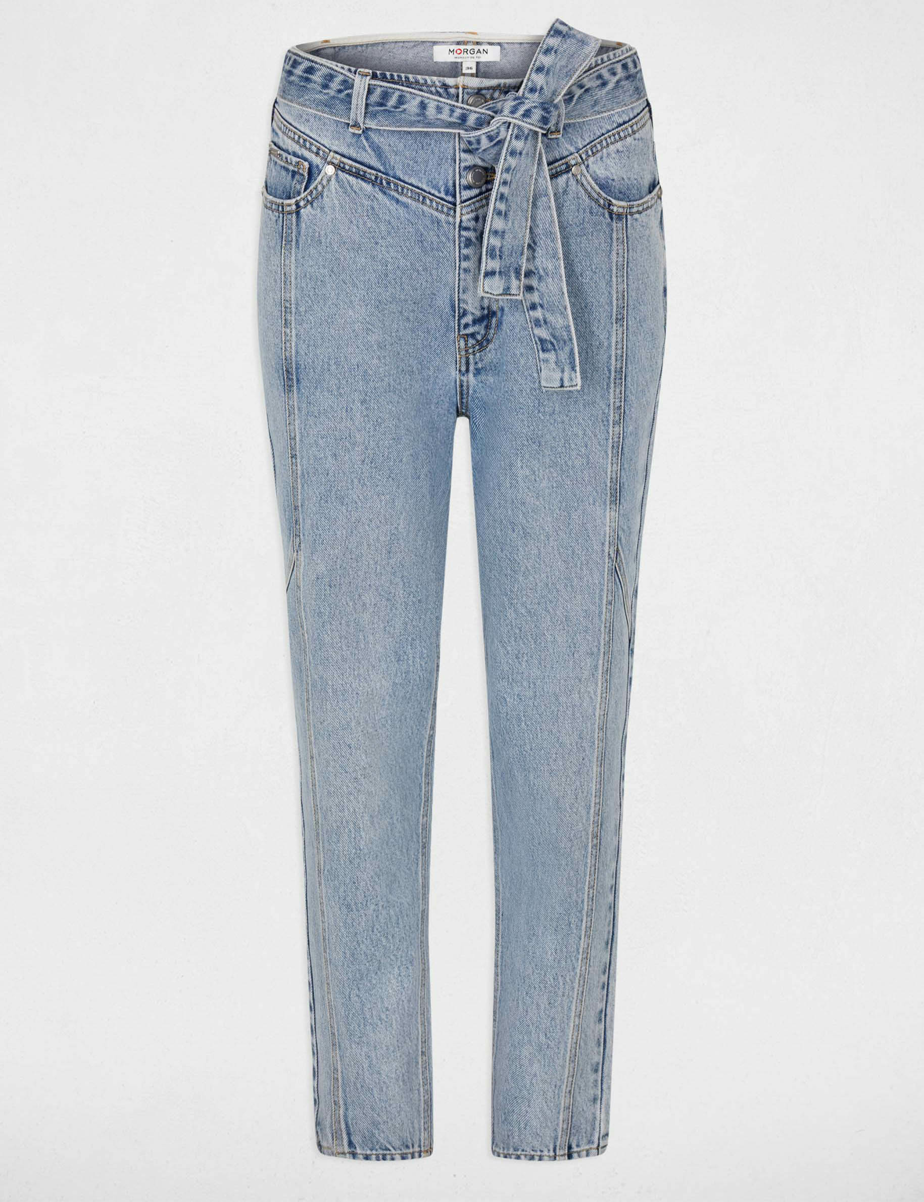 Cropped regular belted jeans jean bleached ladies'