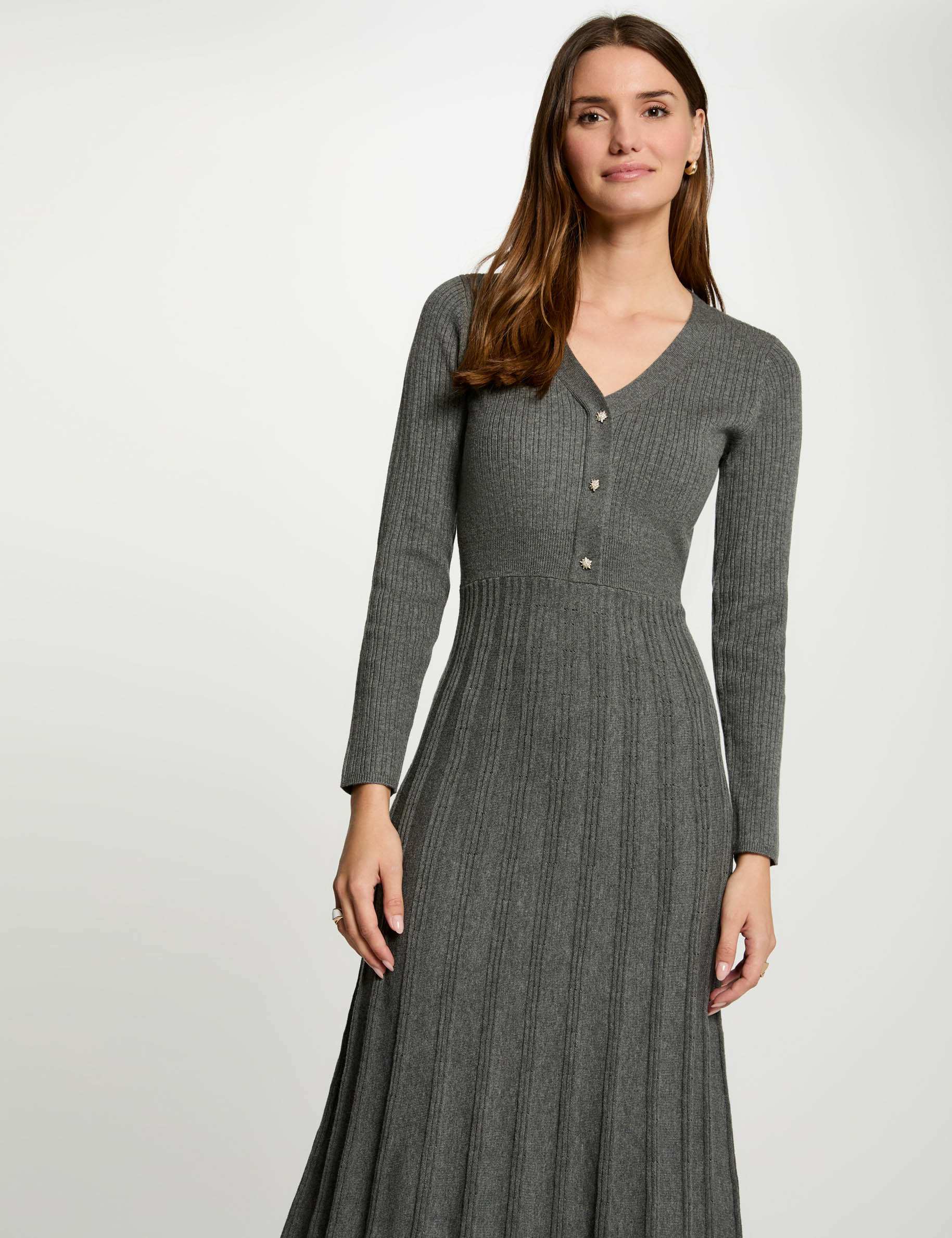 fitted midi knitted dress anthracite grey women Fitted midi knitted dress anthracite grey women