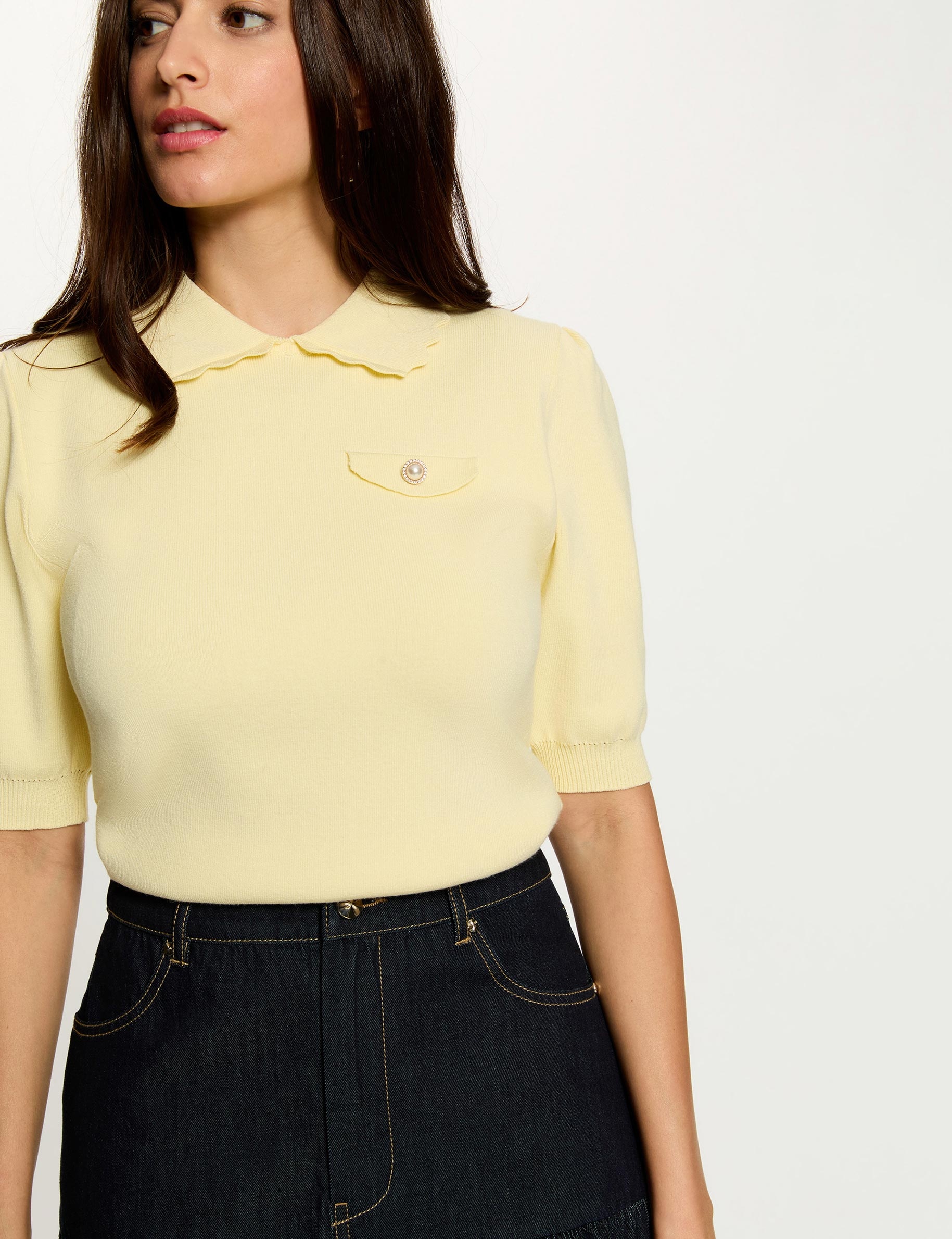 Sweater with puff sleeves pastel yellow women