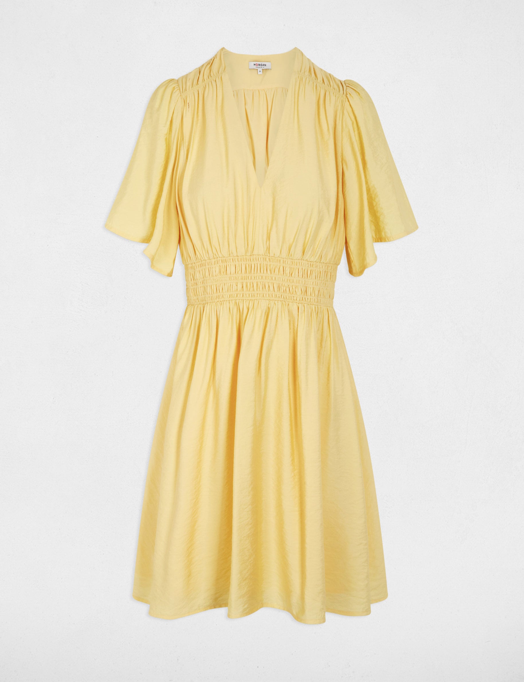 Pleated short dress light yellow women