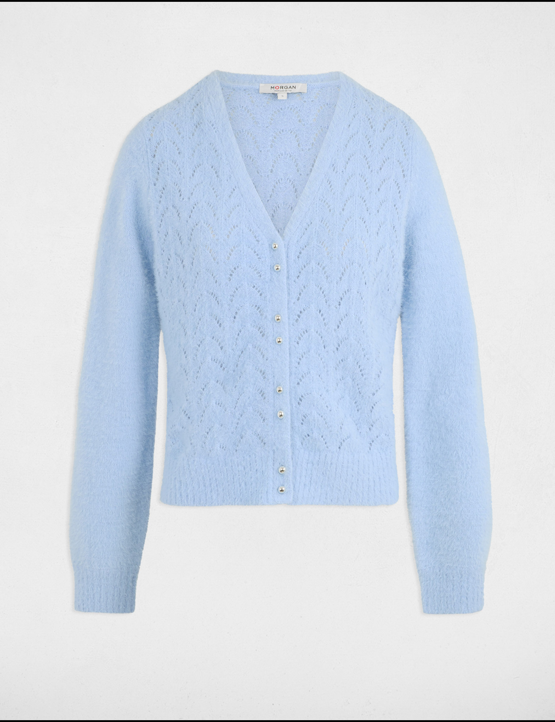long sleeved cardigan openwork details sky blue women Long-sleeved cardigan openwork details sky blue women