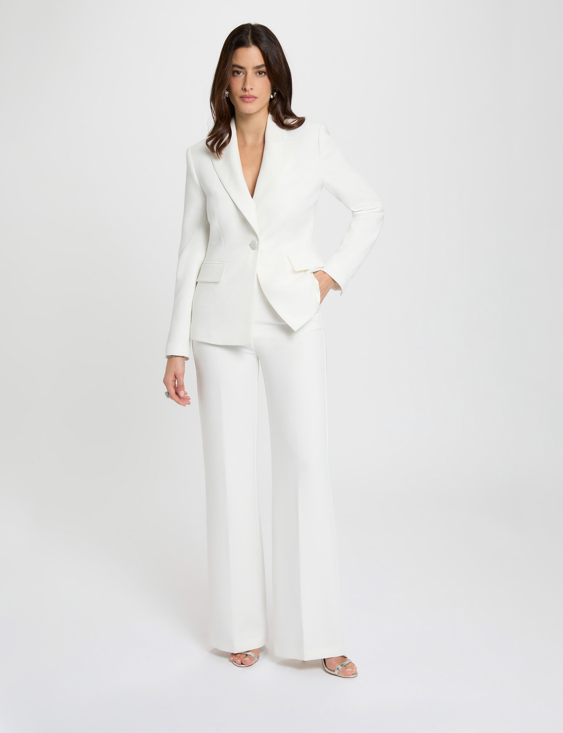 High-waisted wide-leg trousers white women