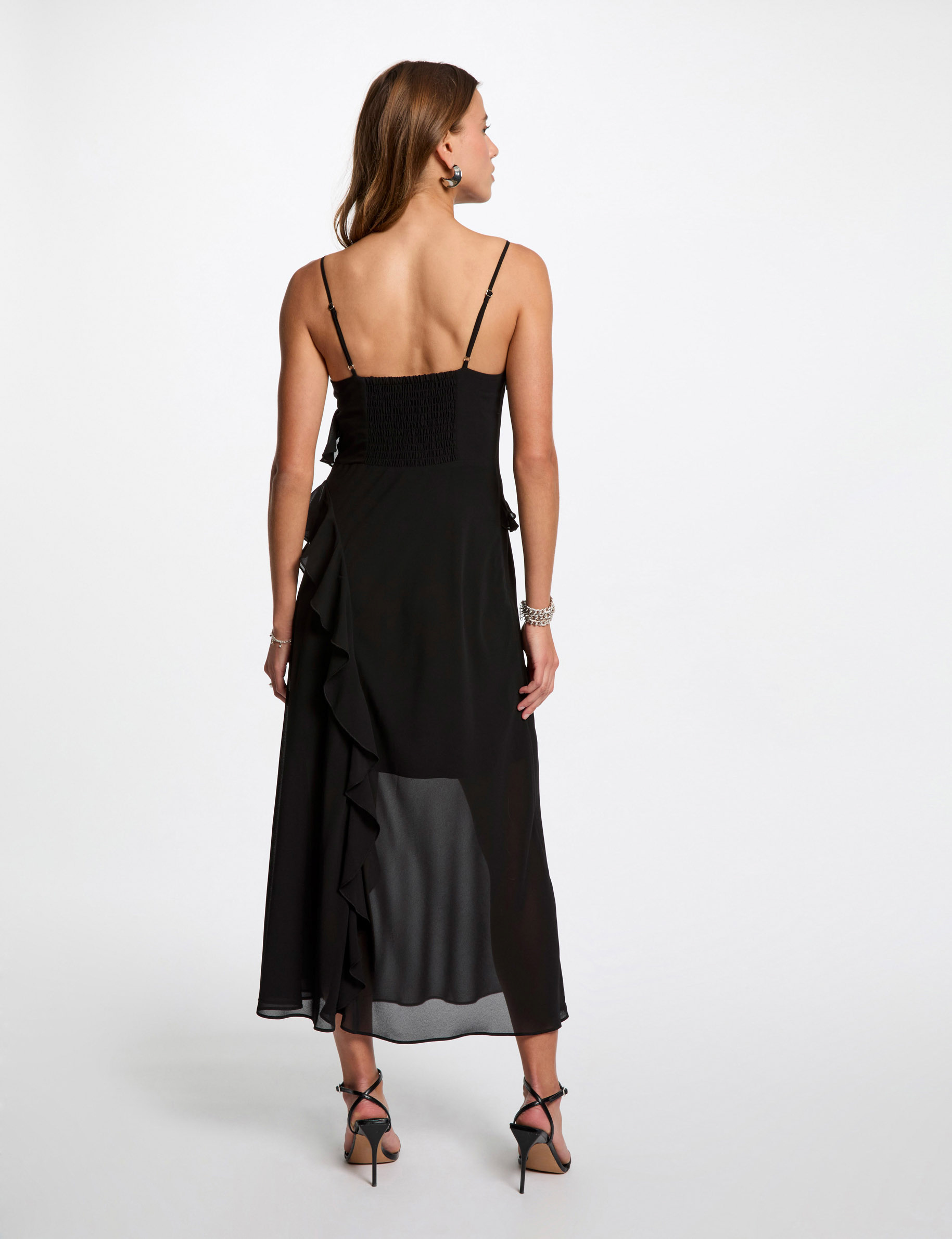 robe midi ajustee volants noir femme Robe midi ajustée volants noir femme