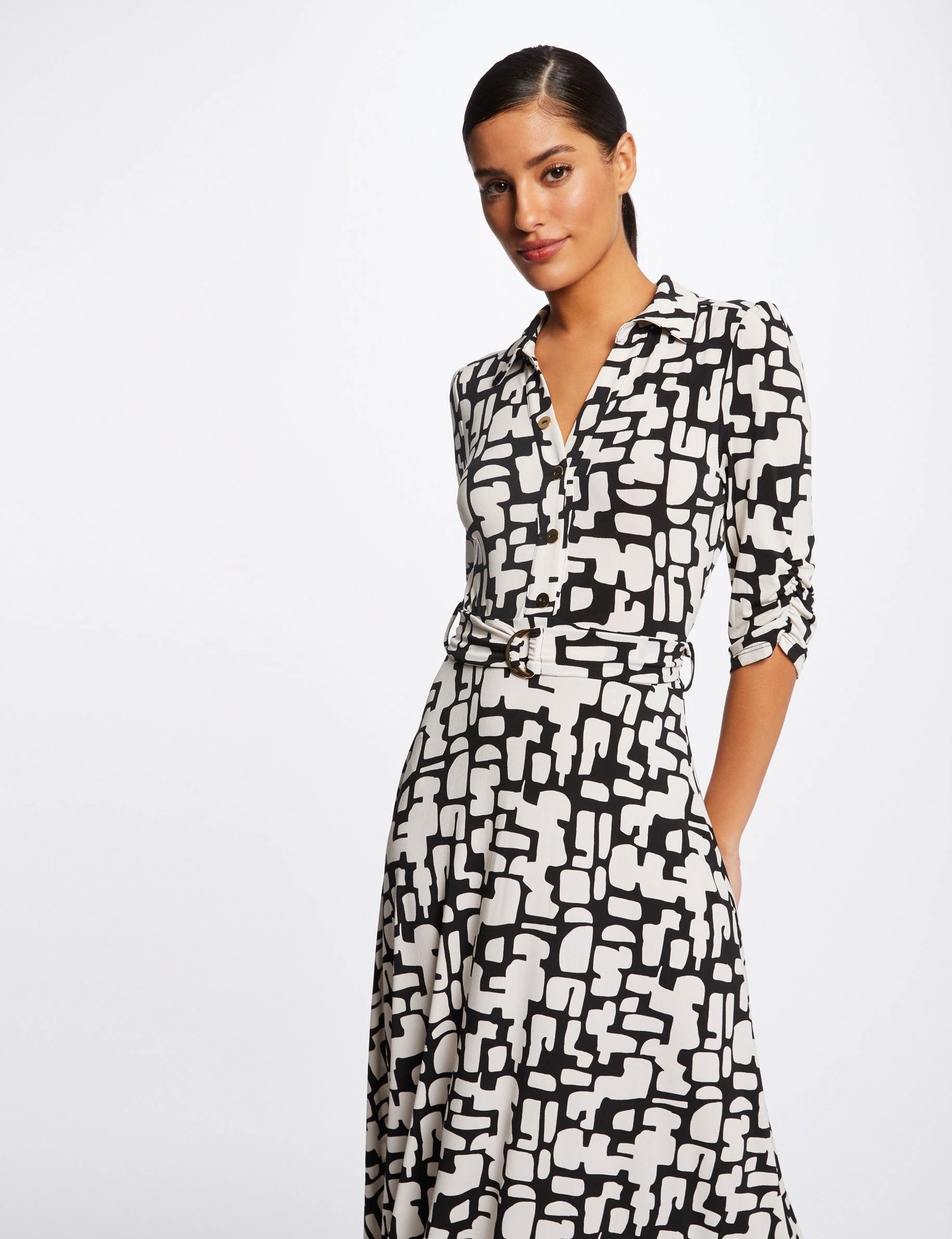maxi a line dress with abstract print ecru women Maxi A-line dress with abstract print ecru women