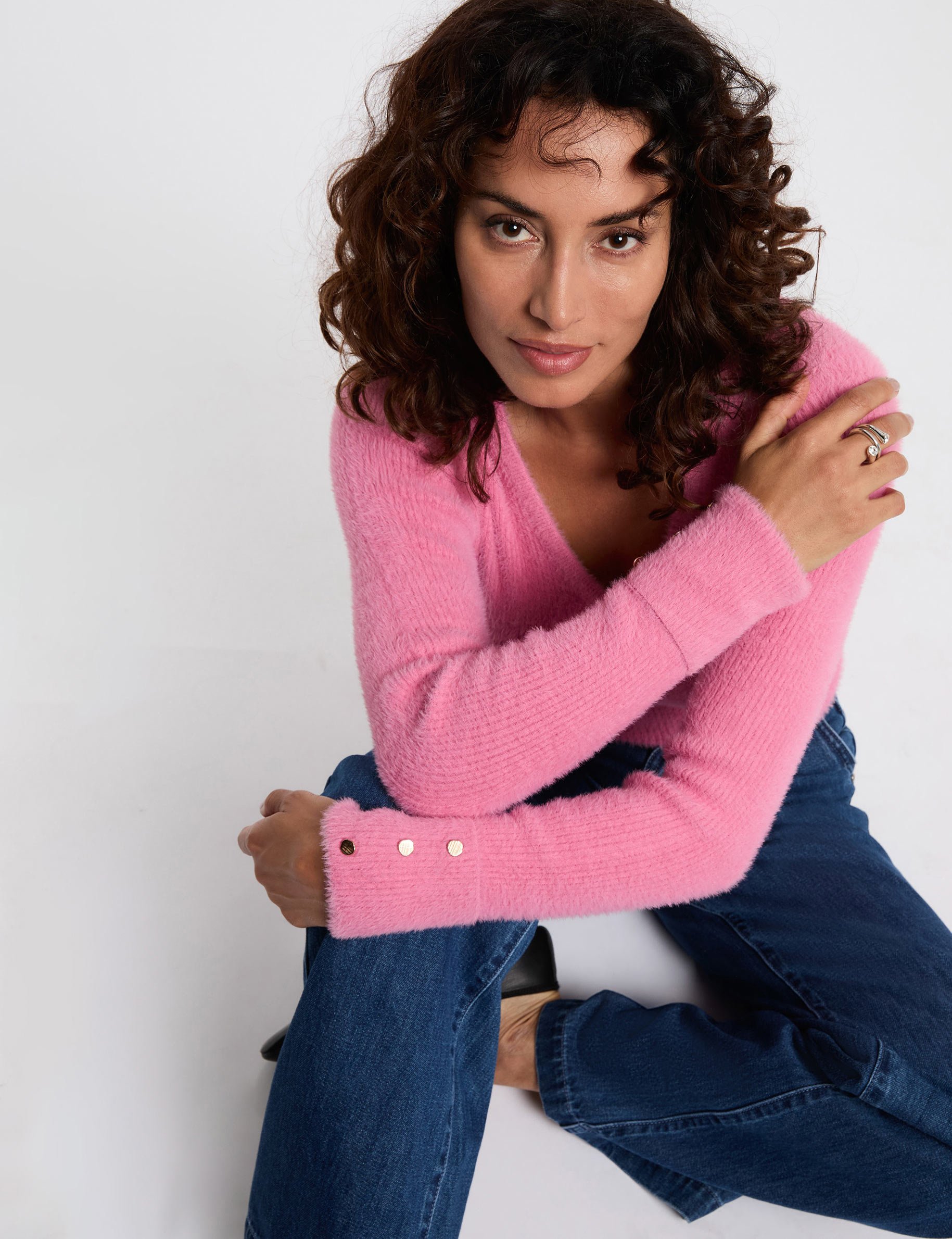 Long-sleeved jumper with fluffy knit pink women