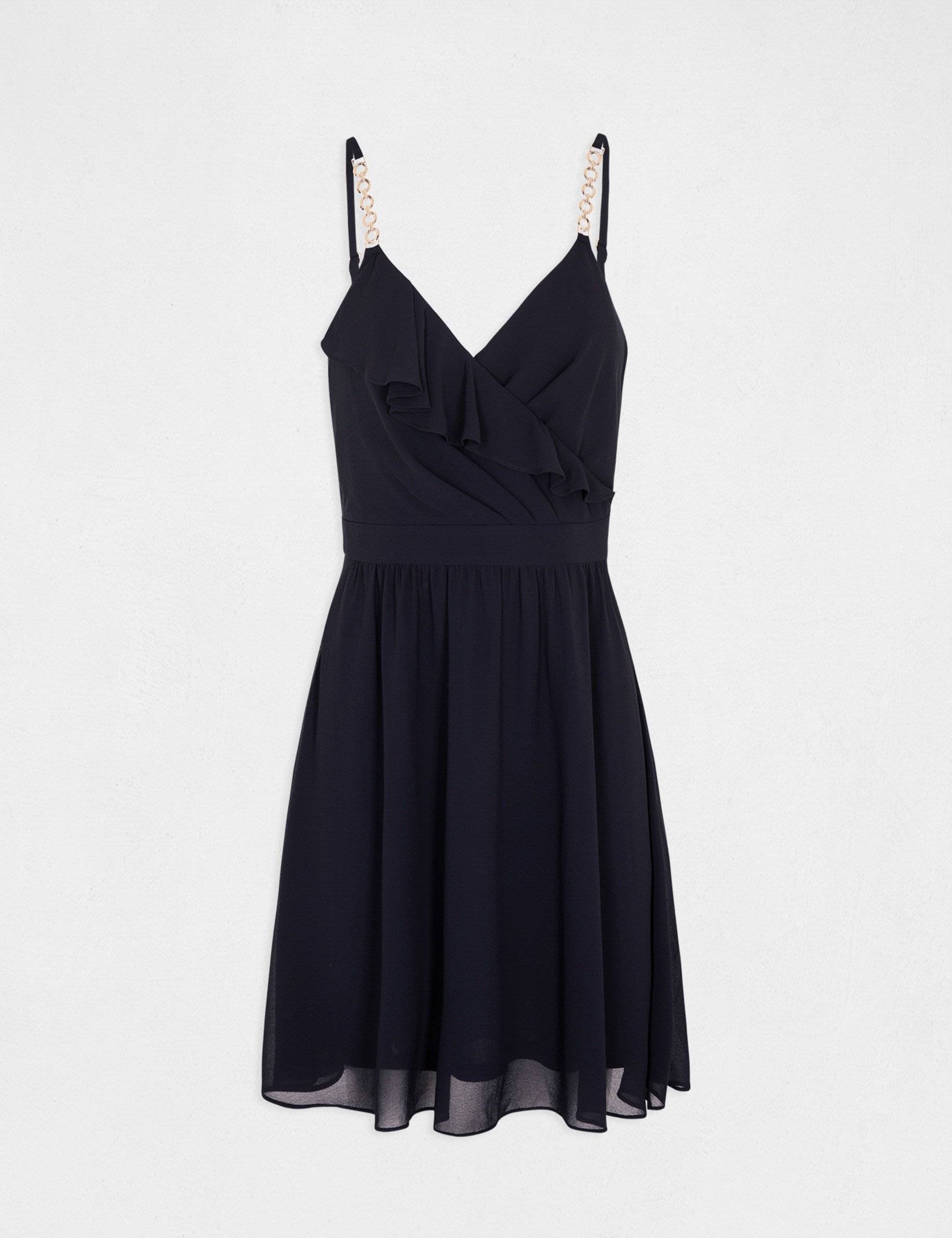 skater dress with wrap over neckline navy women Skater dress with wrap-over neckline navy women
