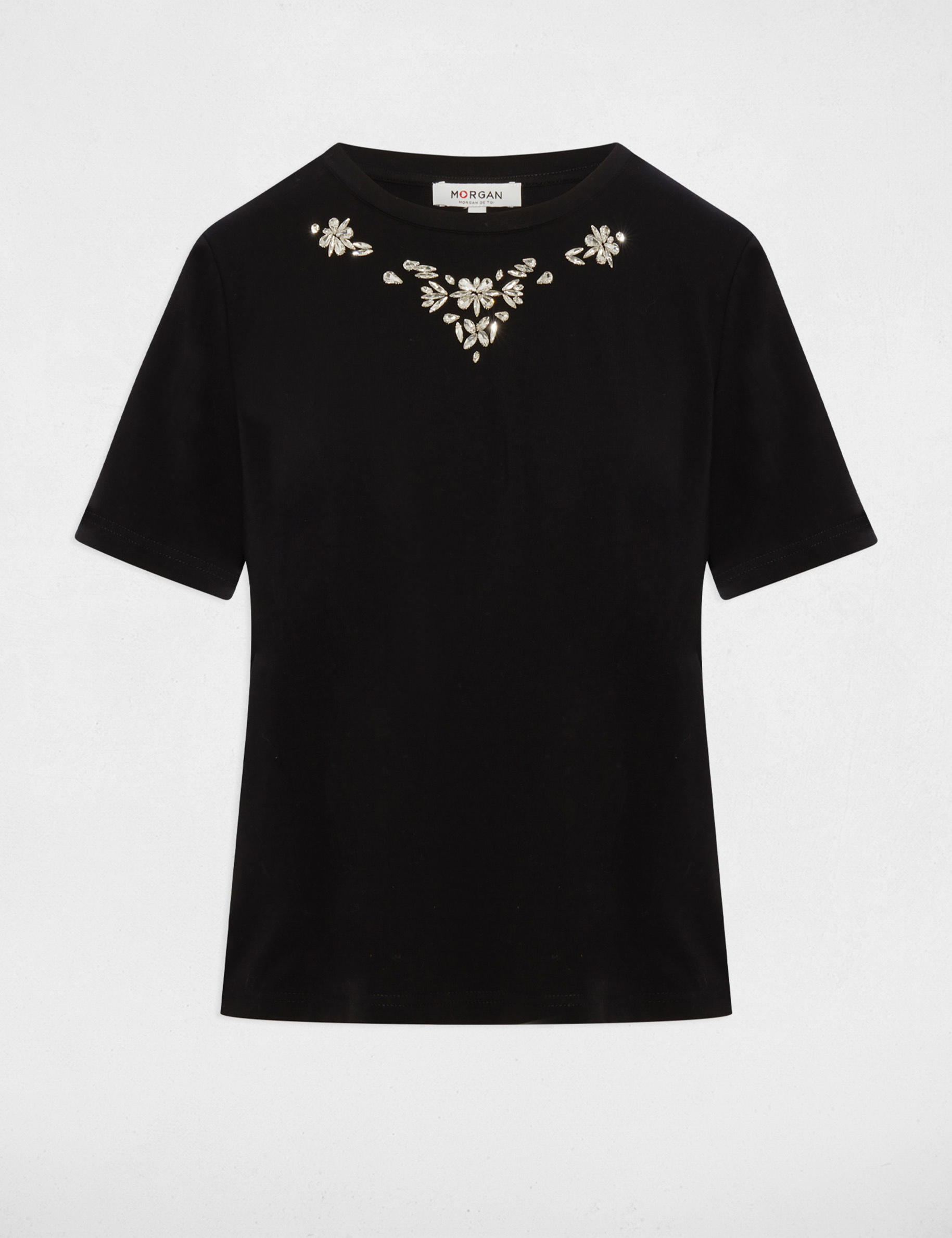 Short-sleeve t-shirt with rhinestones black women