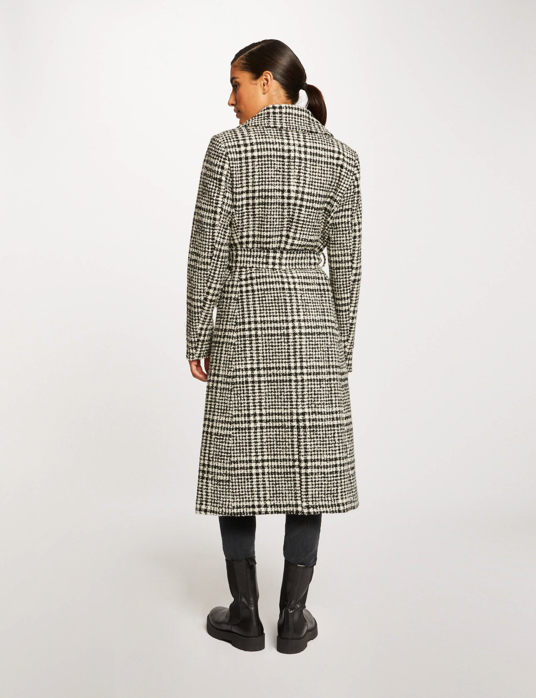 Straight belted printed coat ecru ladies'