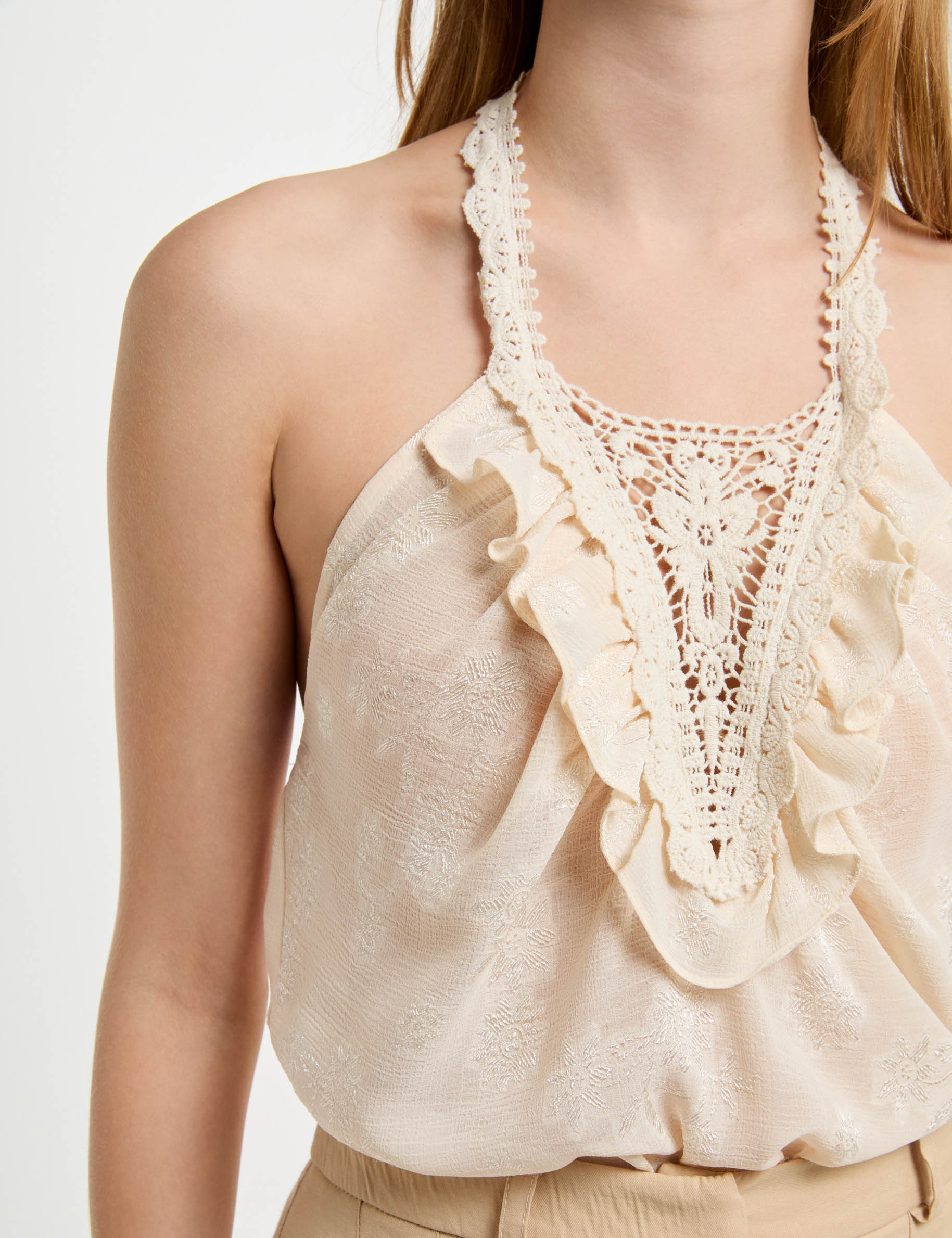 top with lace detail cream women Top with lace detail cream women