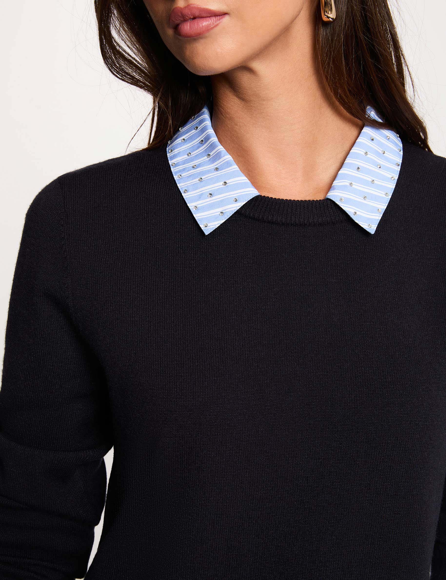 Knitted dress with folded collar navy blue women