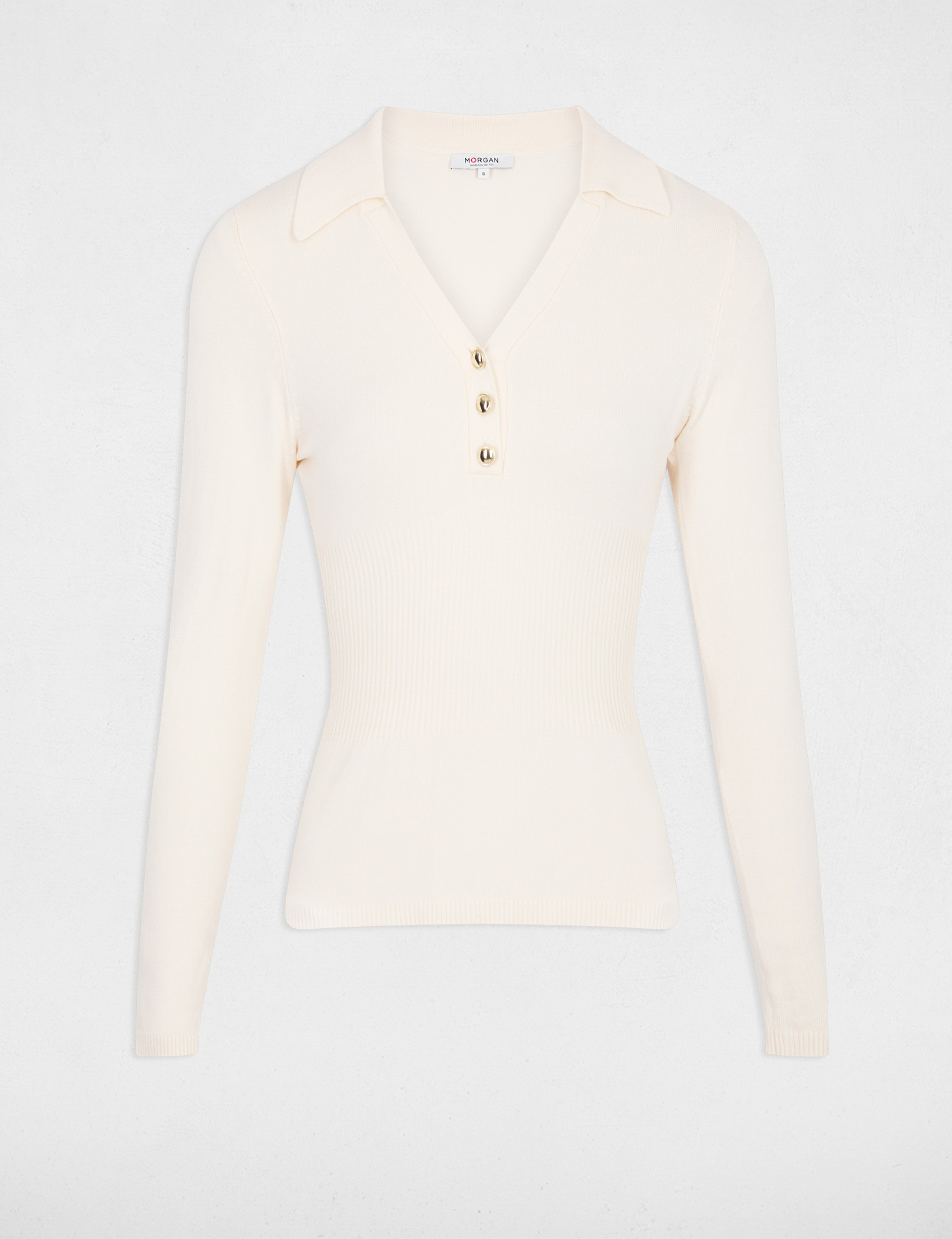 Fitted polo neck sweater ivory women