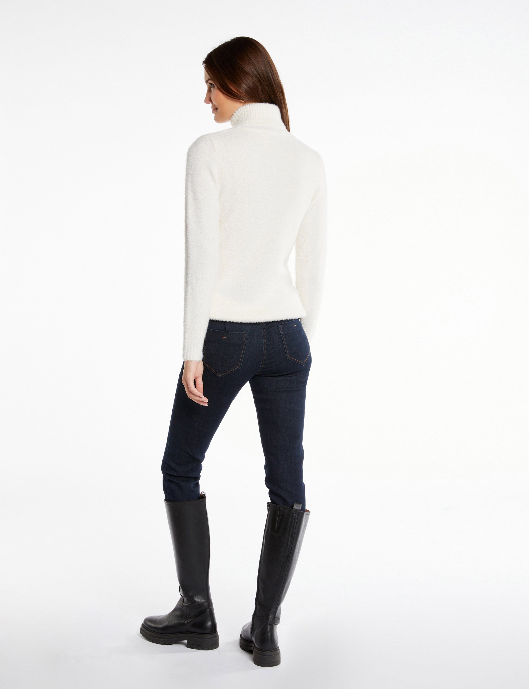 Long-sleeved openwork turtleneck jumper ecru ladies'