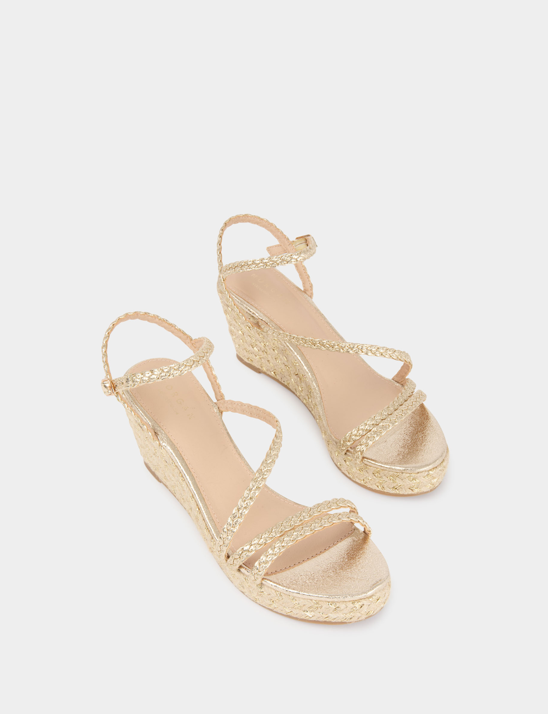 Woven wedge sandal gold yellow women