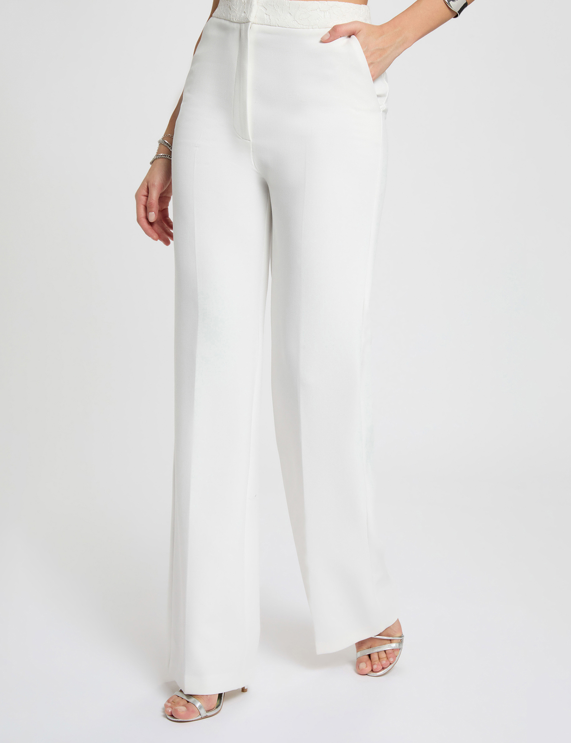 High-waisted wide-leg trousers white women
