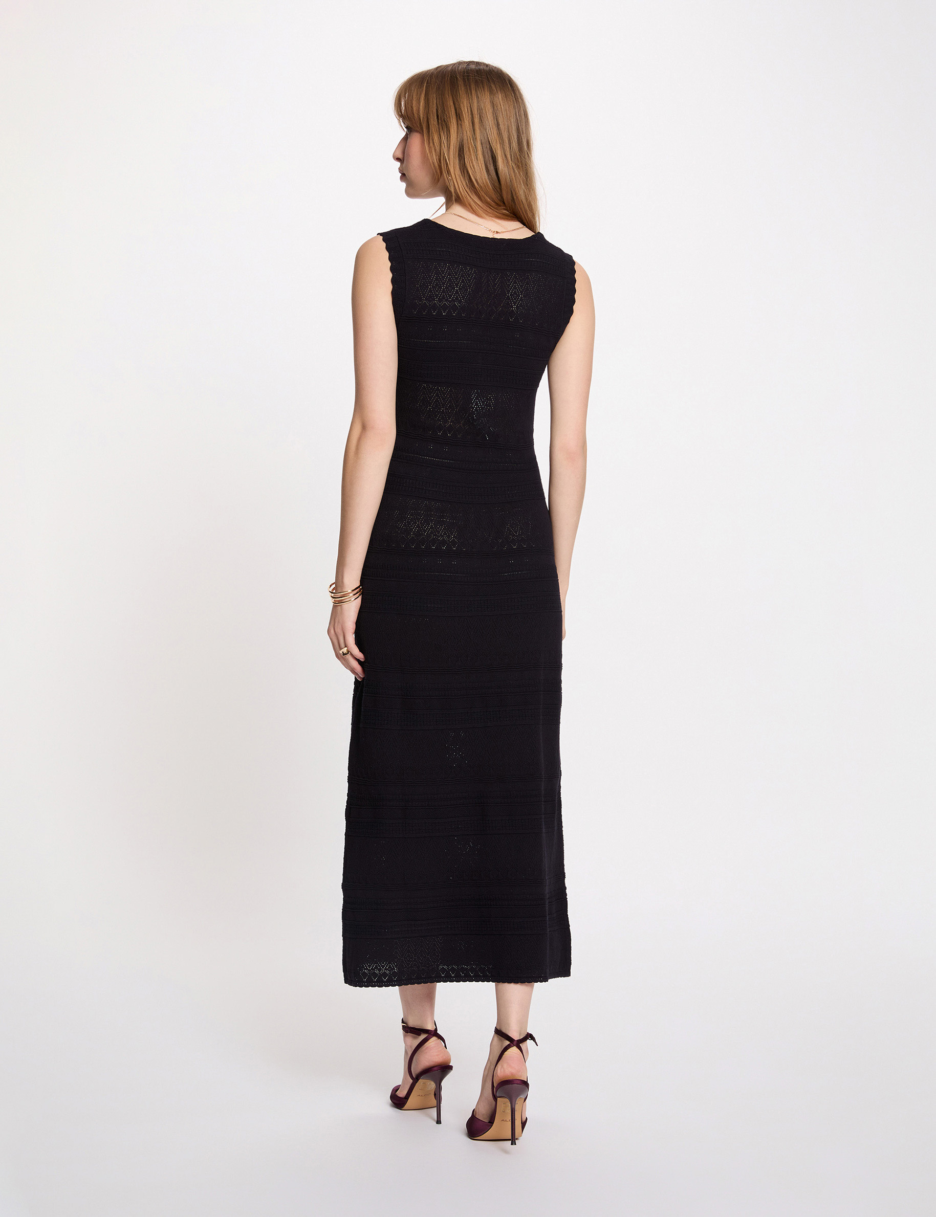 Fitted maxi knitted dress navy blue women