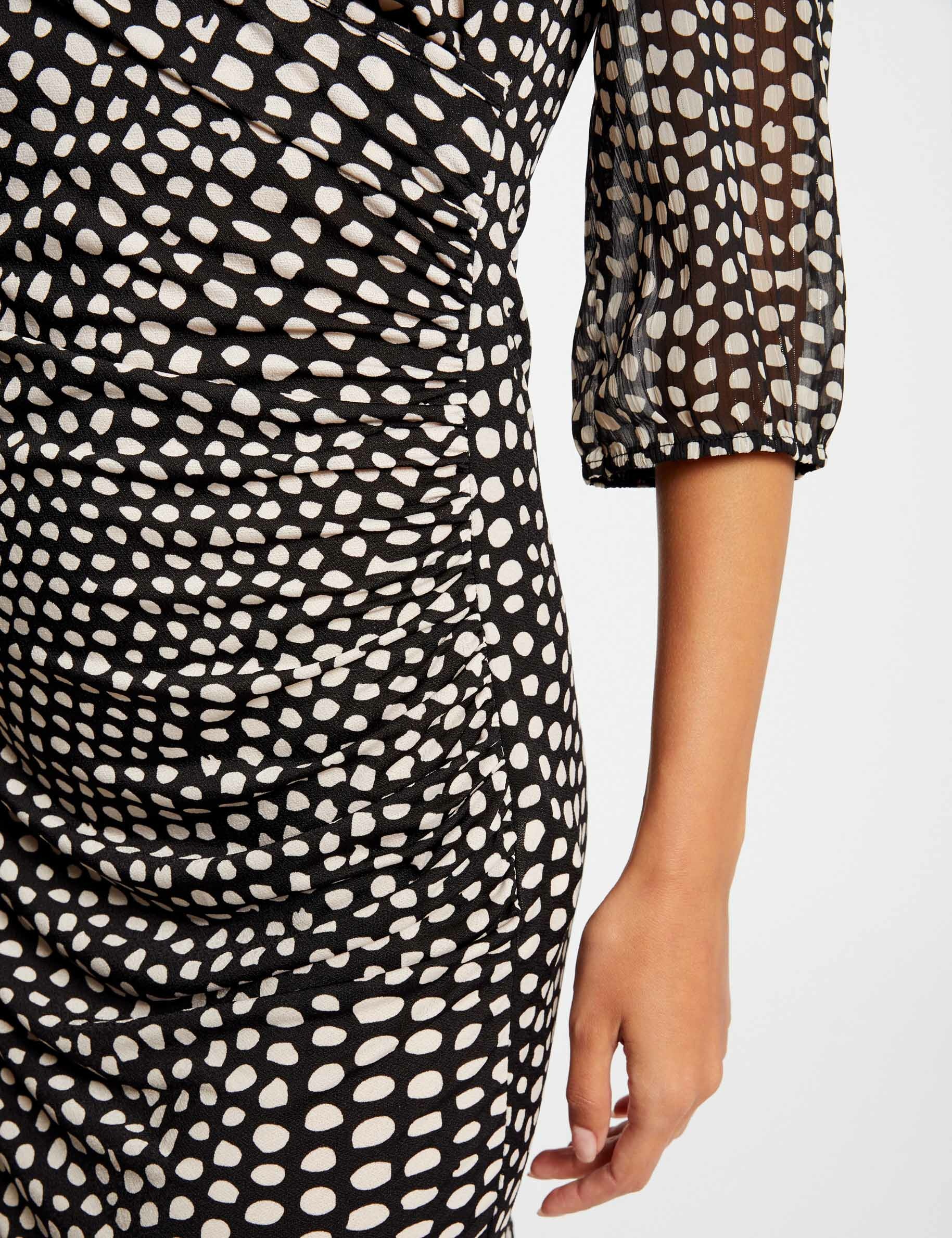 Draped fitted dress polka dot print black ladies'