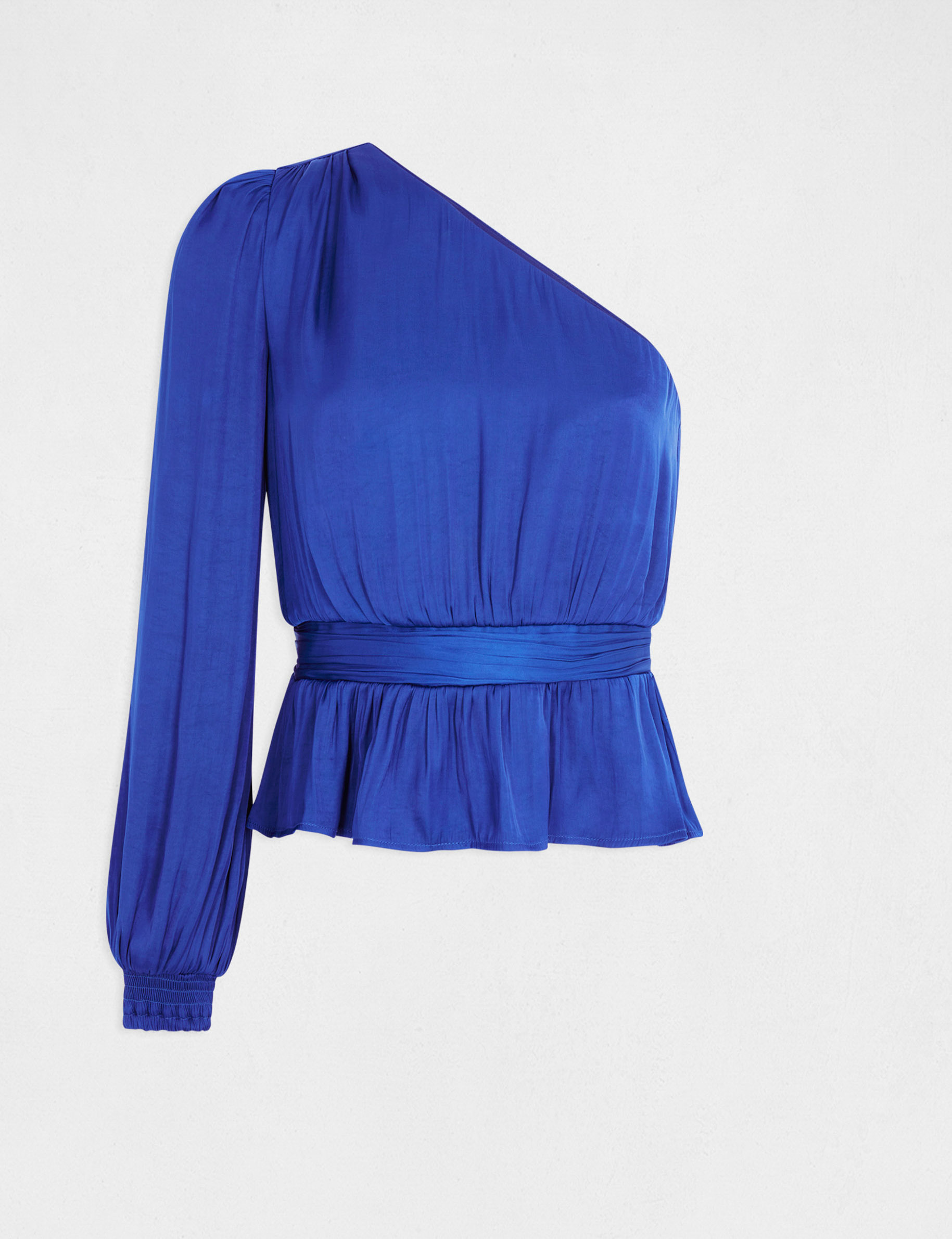 Asymmetrical smocked blouse electric blue ladies'