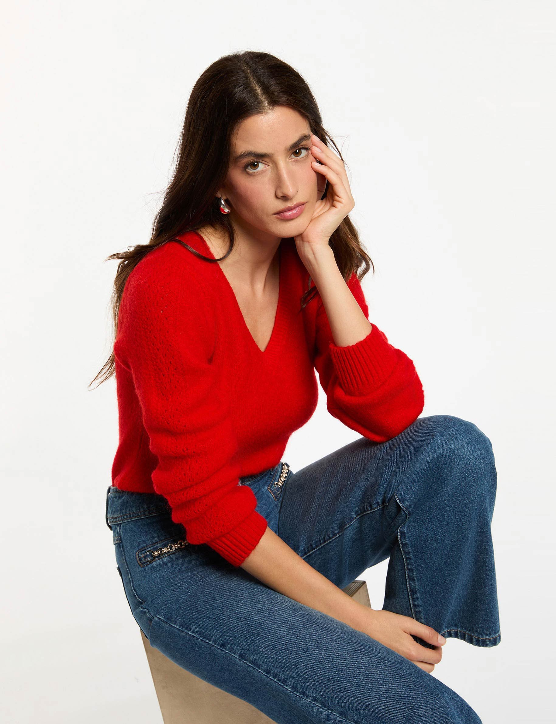 cropped v neck sweater red women Cropped V-neck sweater red women