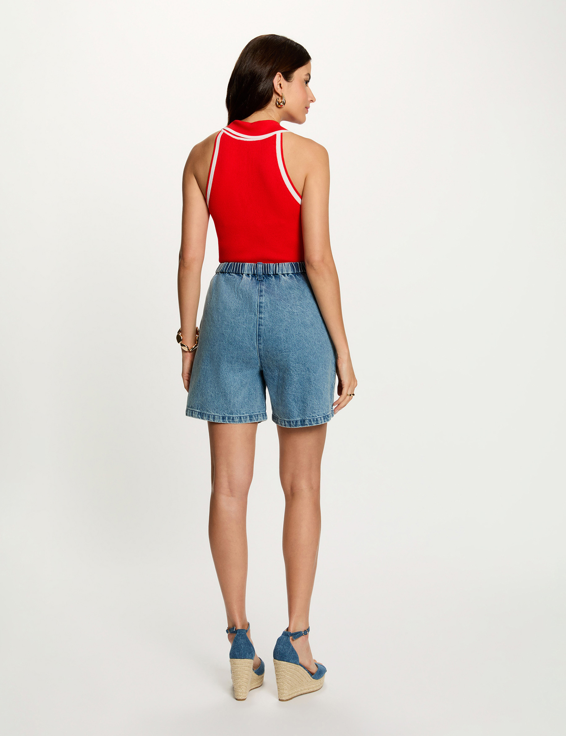 High-waisted shorts heavy stone wash denim women