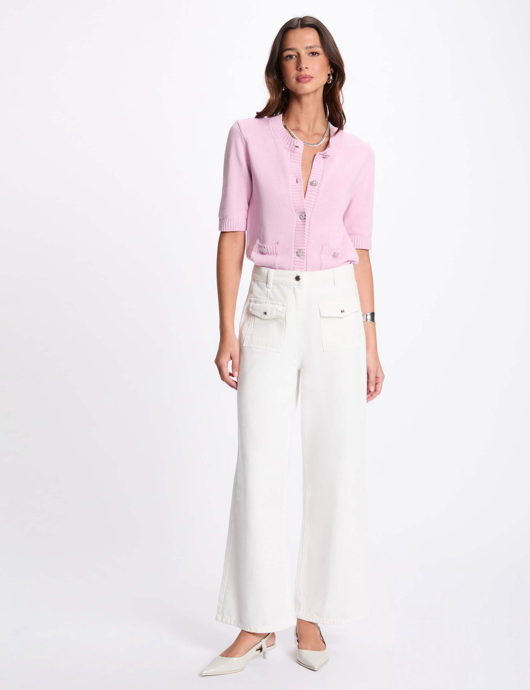 Cardigan 3/4-length sleeves pastel pink women