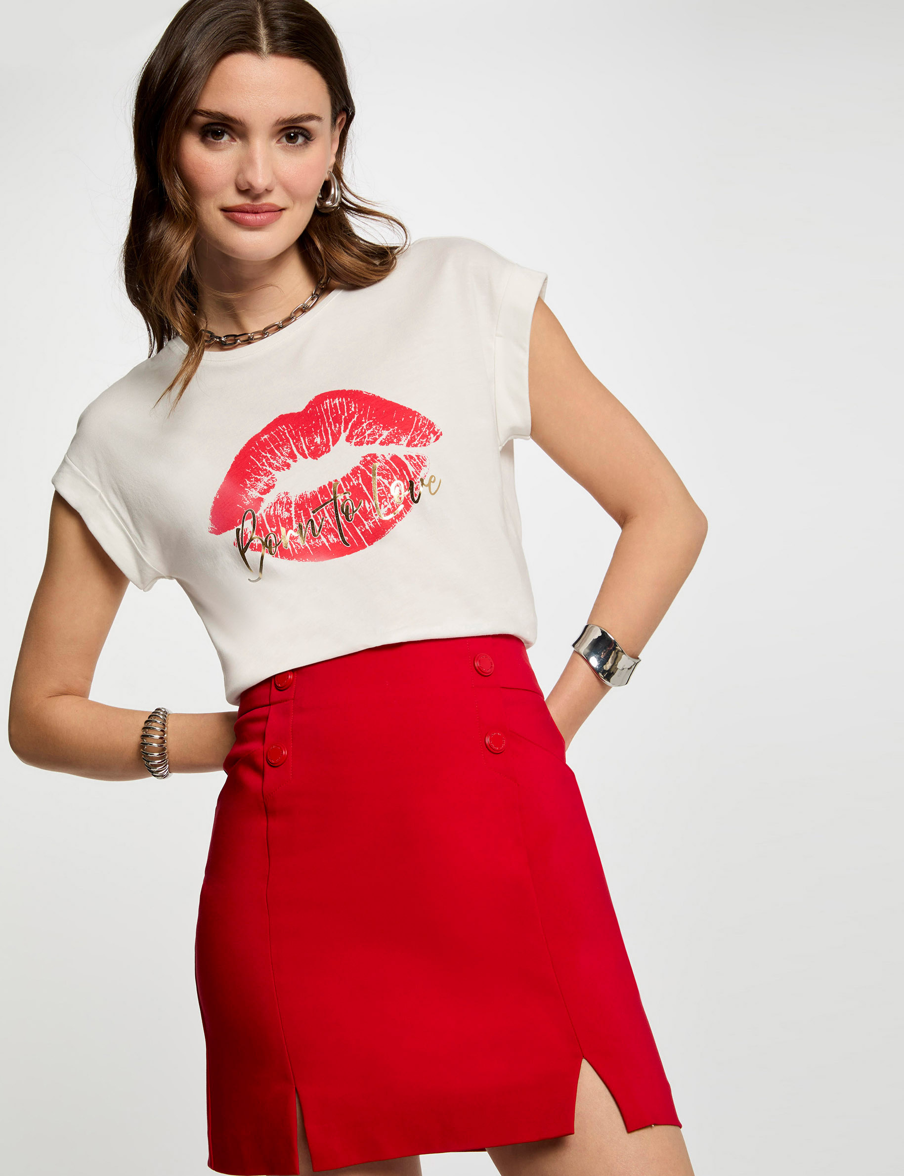 mini skirt with buttons red women Mini skirt with buttons red women
