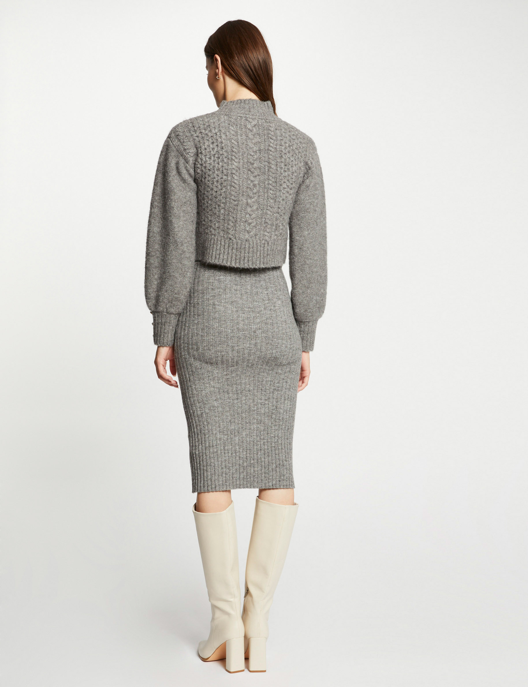 Fitted jumper dress with 2 en 1 effect anthracite grey ladies'