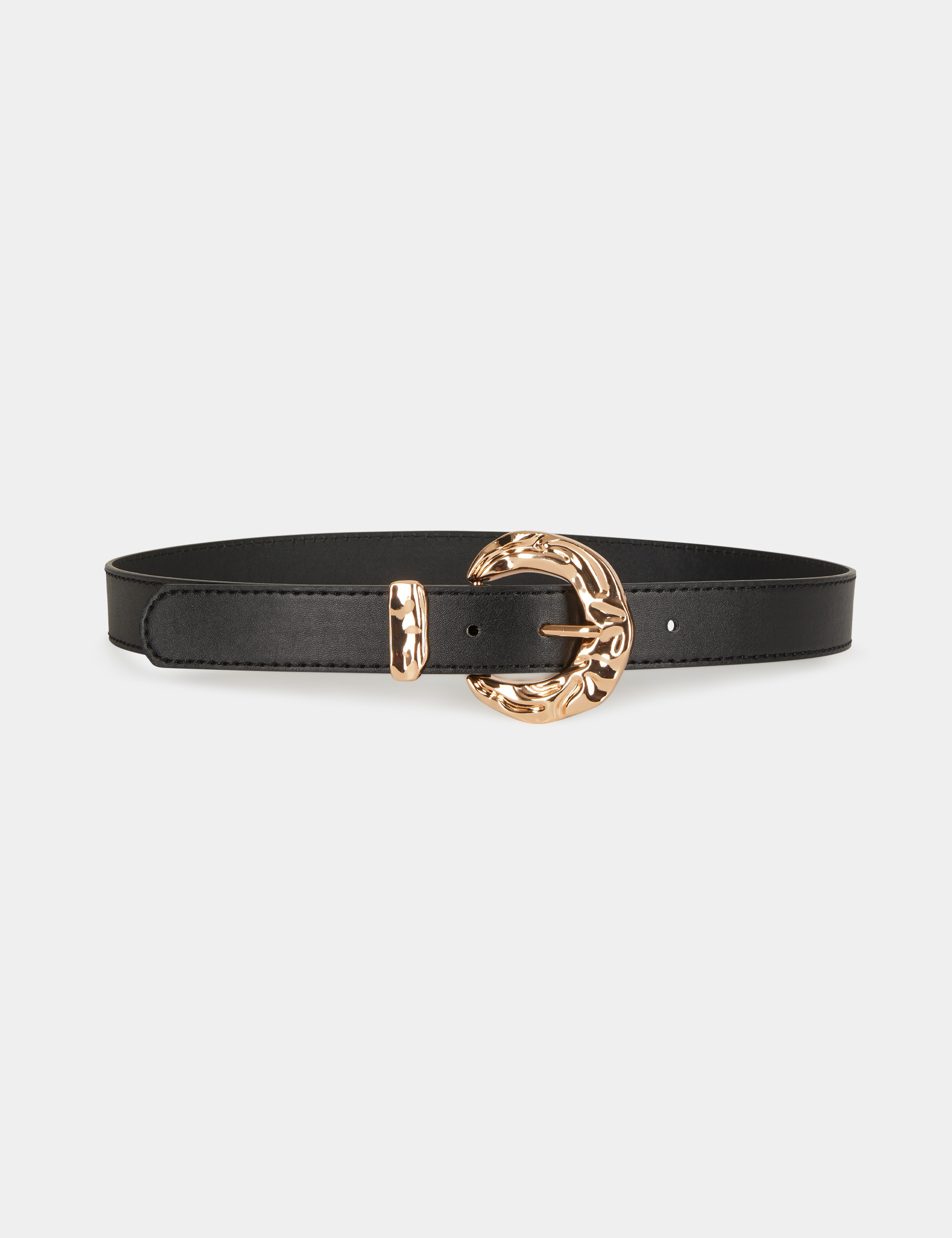 Belt with hammered buckle black ladies'