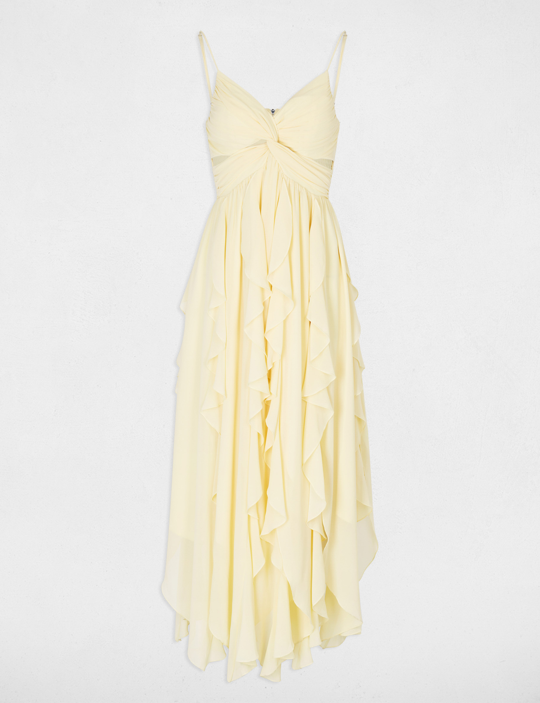 Long dress with V-neck pastel yellow women