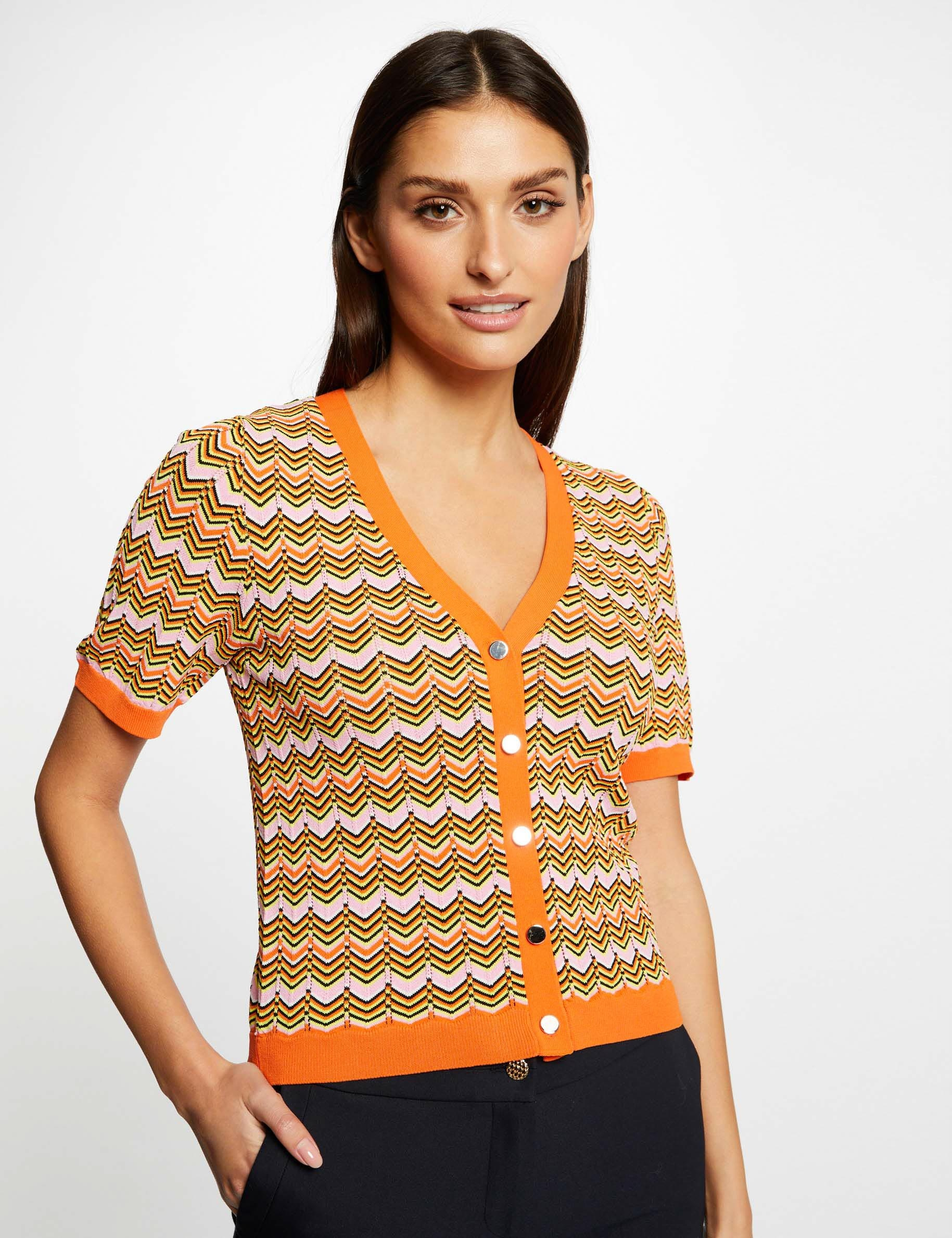 Short-sleeved jumper chevron print orange ladies' Short-sleeved jumper chevron print orange ladies'
