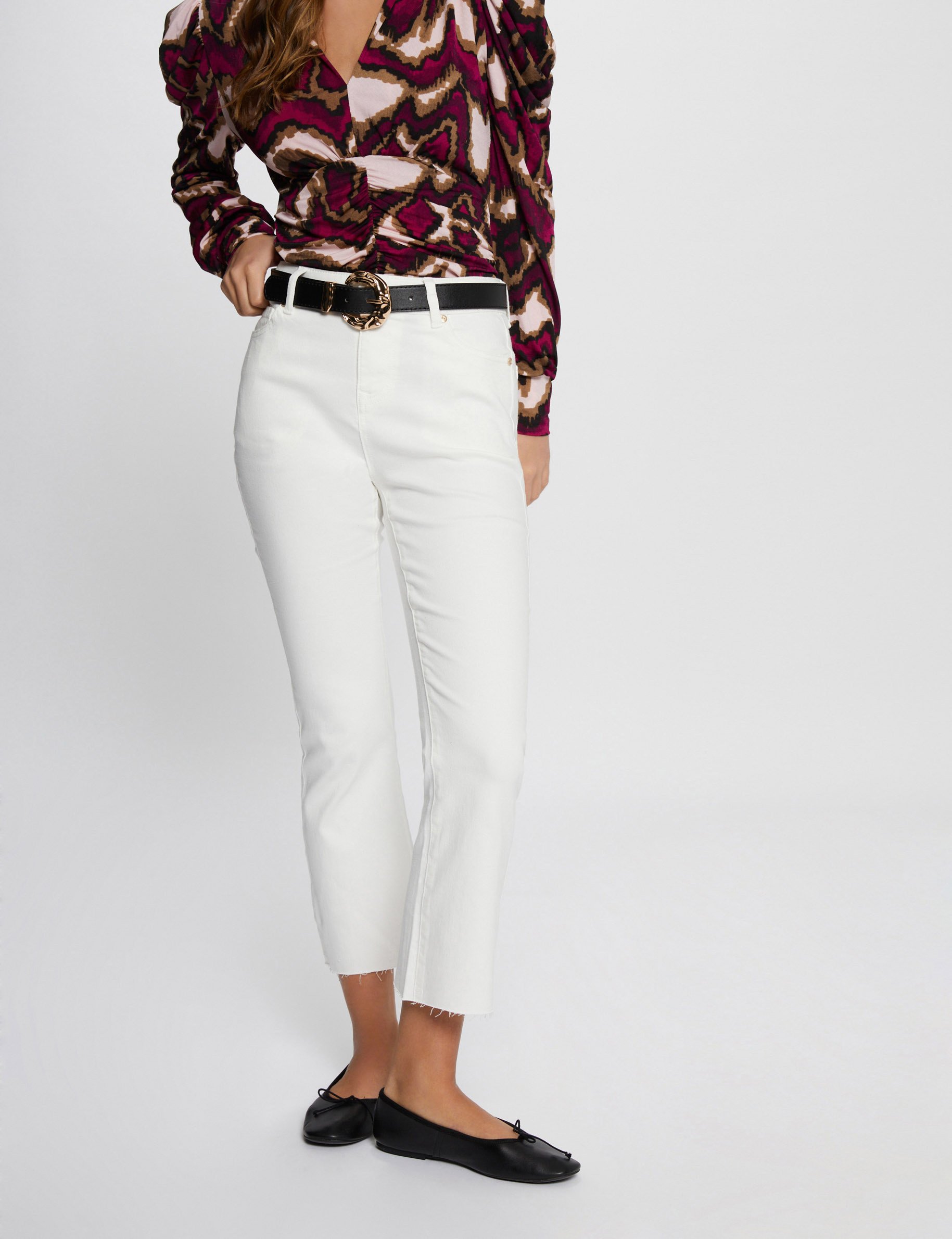 Cropped straight trousers ecru ladies'