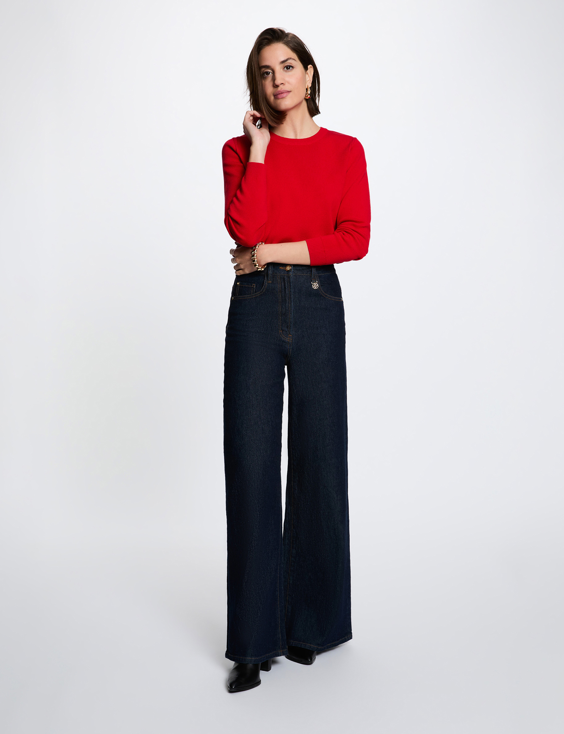Textured knit sweater red women