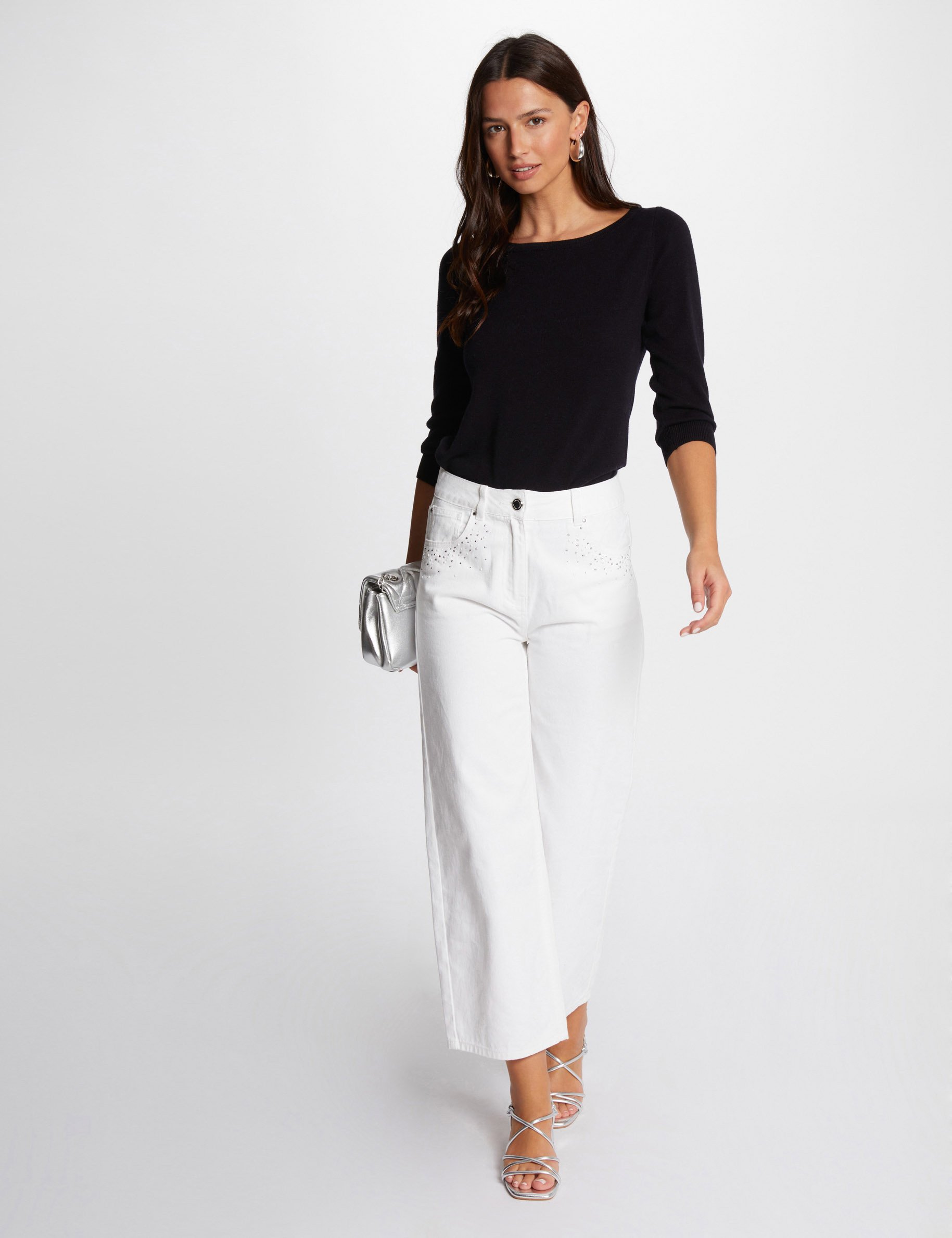 Pull manches 3 4 col bateau marine femme Morgan