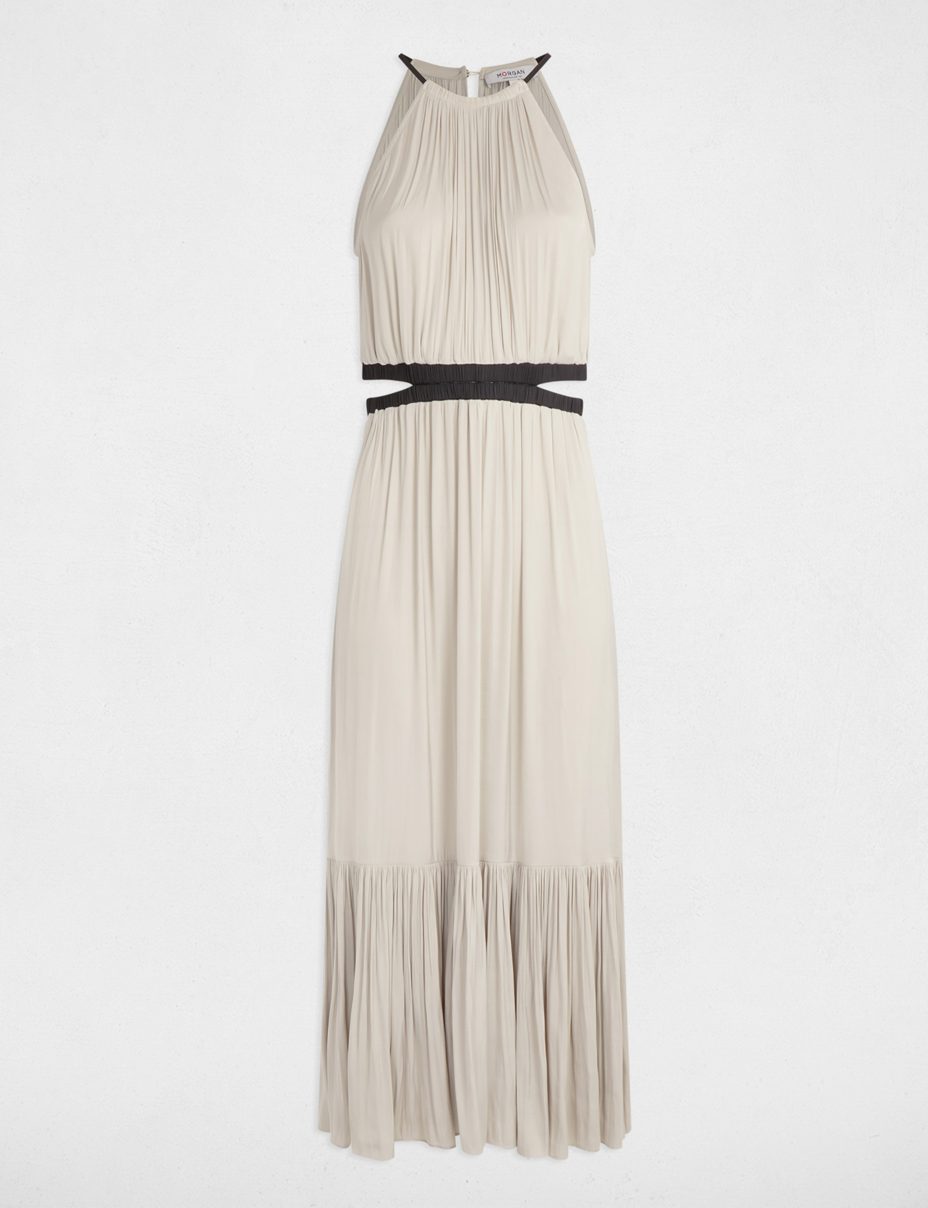 Satin maxi straight dress beige women