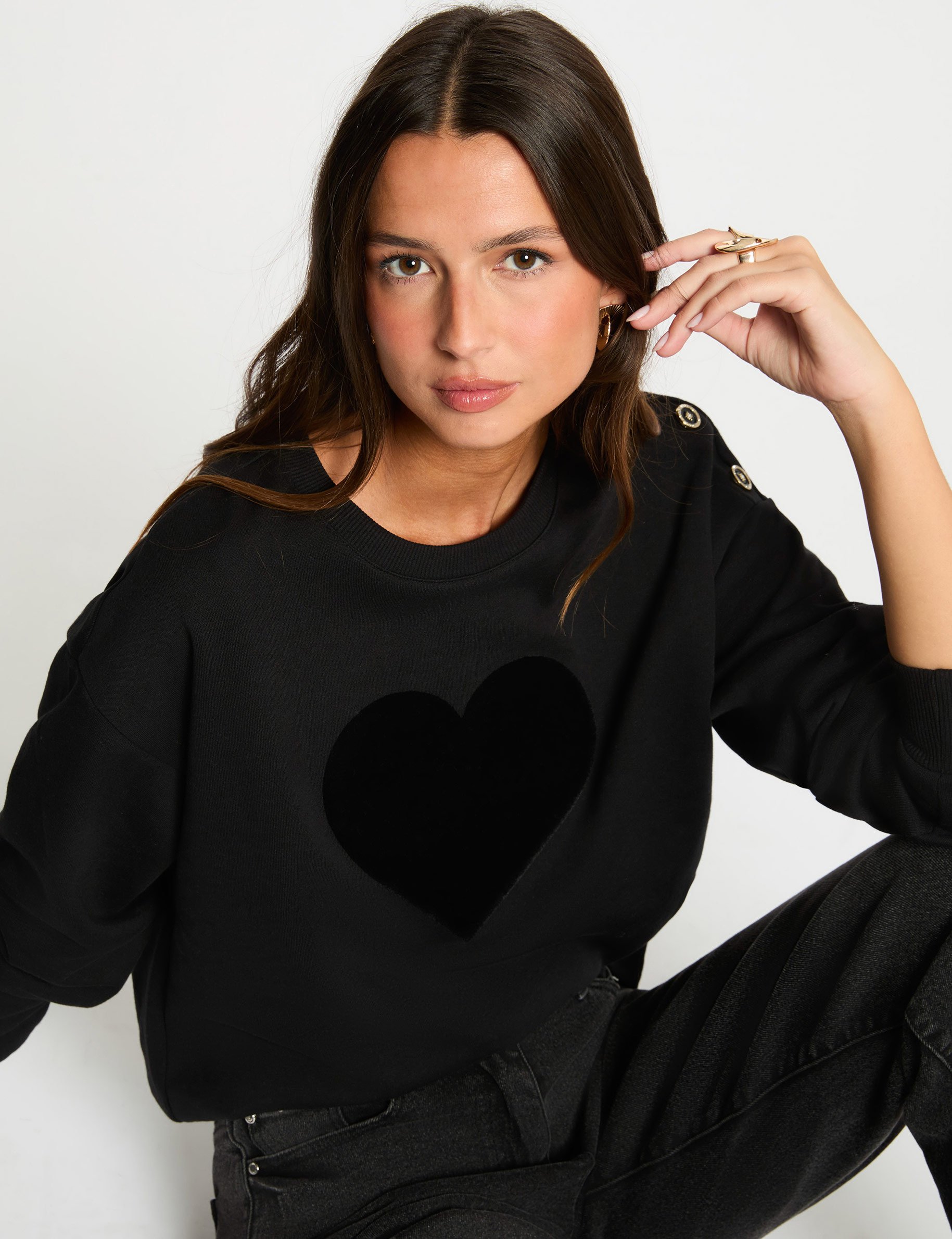 printed sweatshirt with round neck black women Printed sweatshirt with round neck black women
