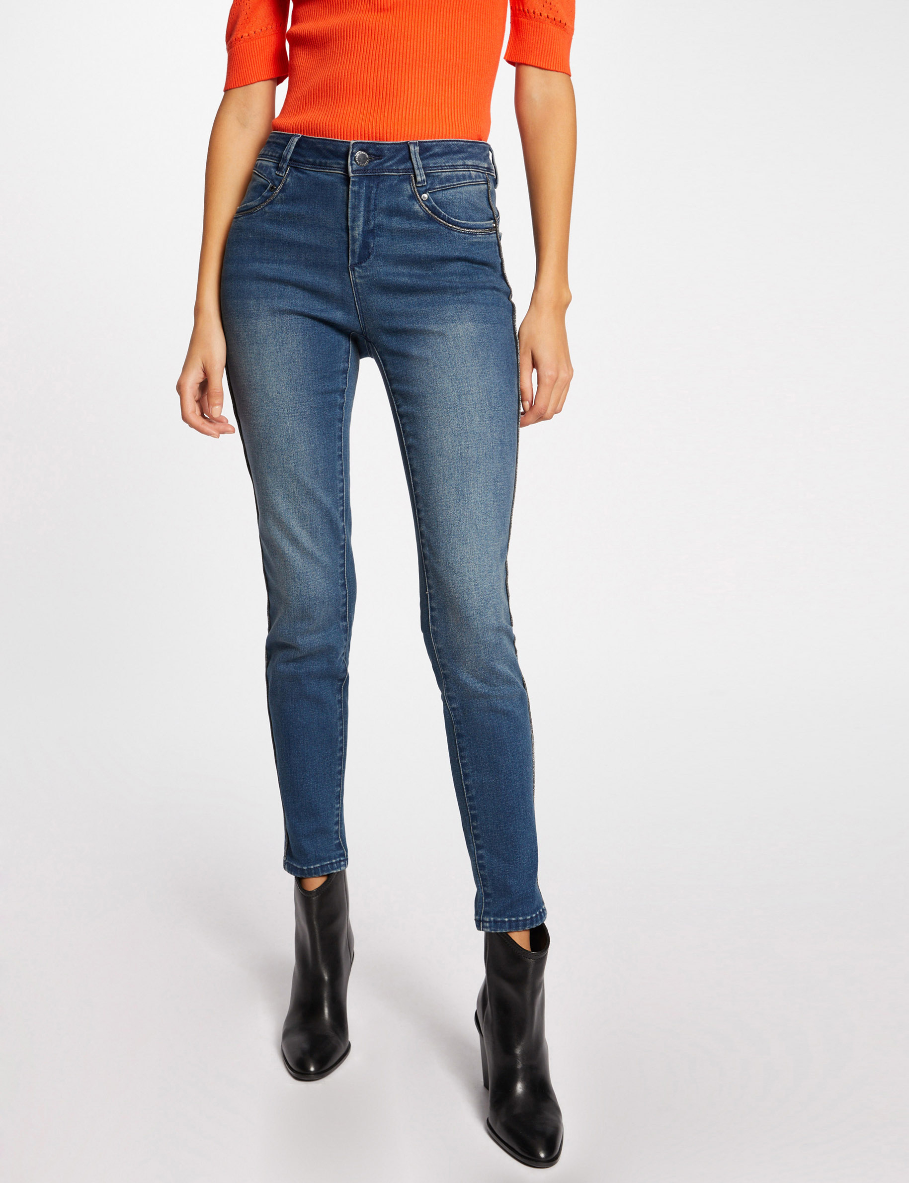 Slim cropped jeans with strips stone denim ladies' Slim cropped jeans with strips stone denim ladies'