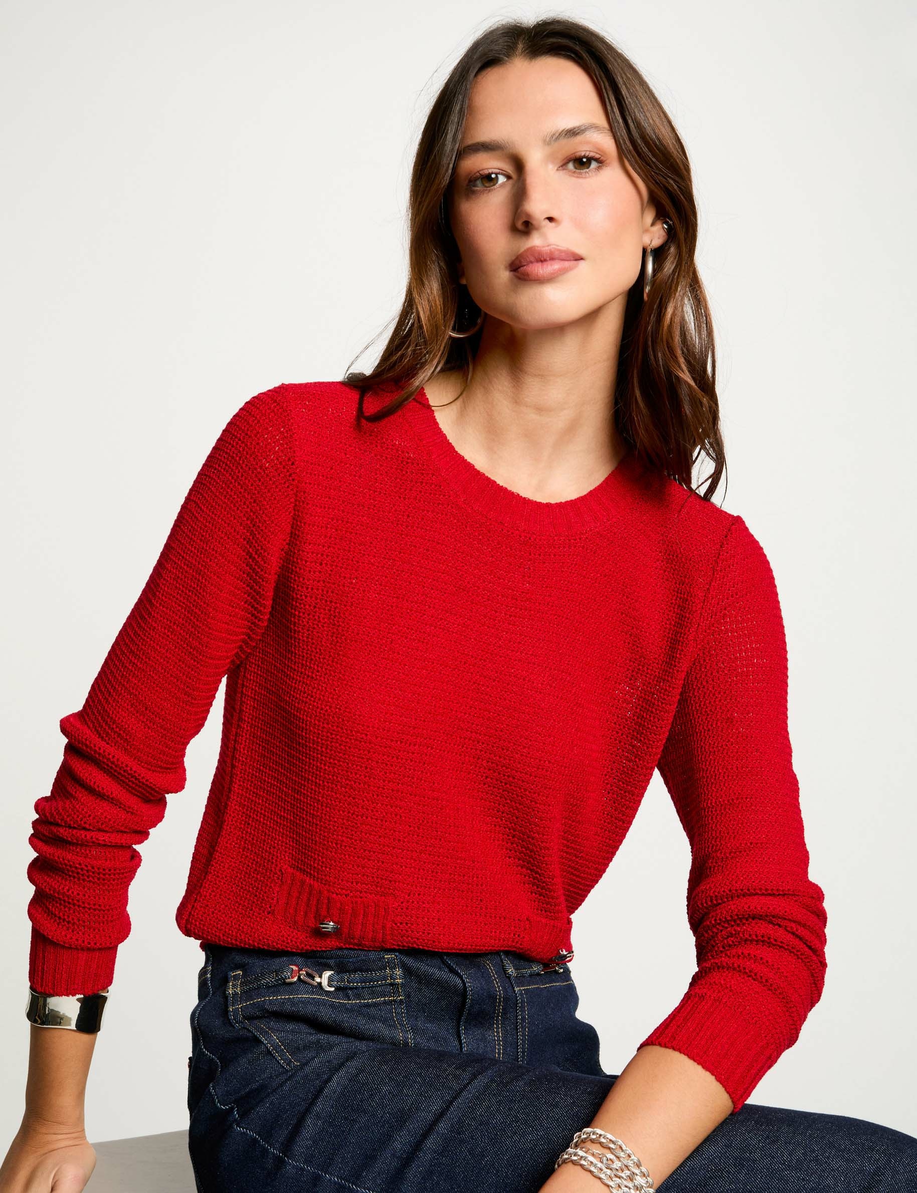 jumper openwork and round neck red women Jumper openwork and round neck red women
