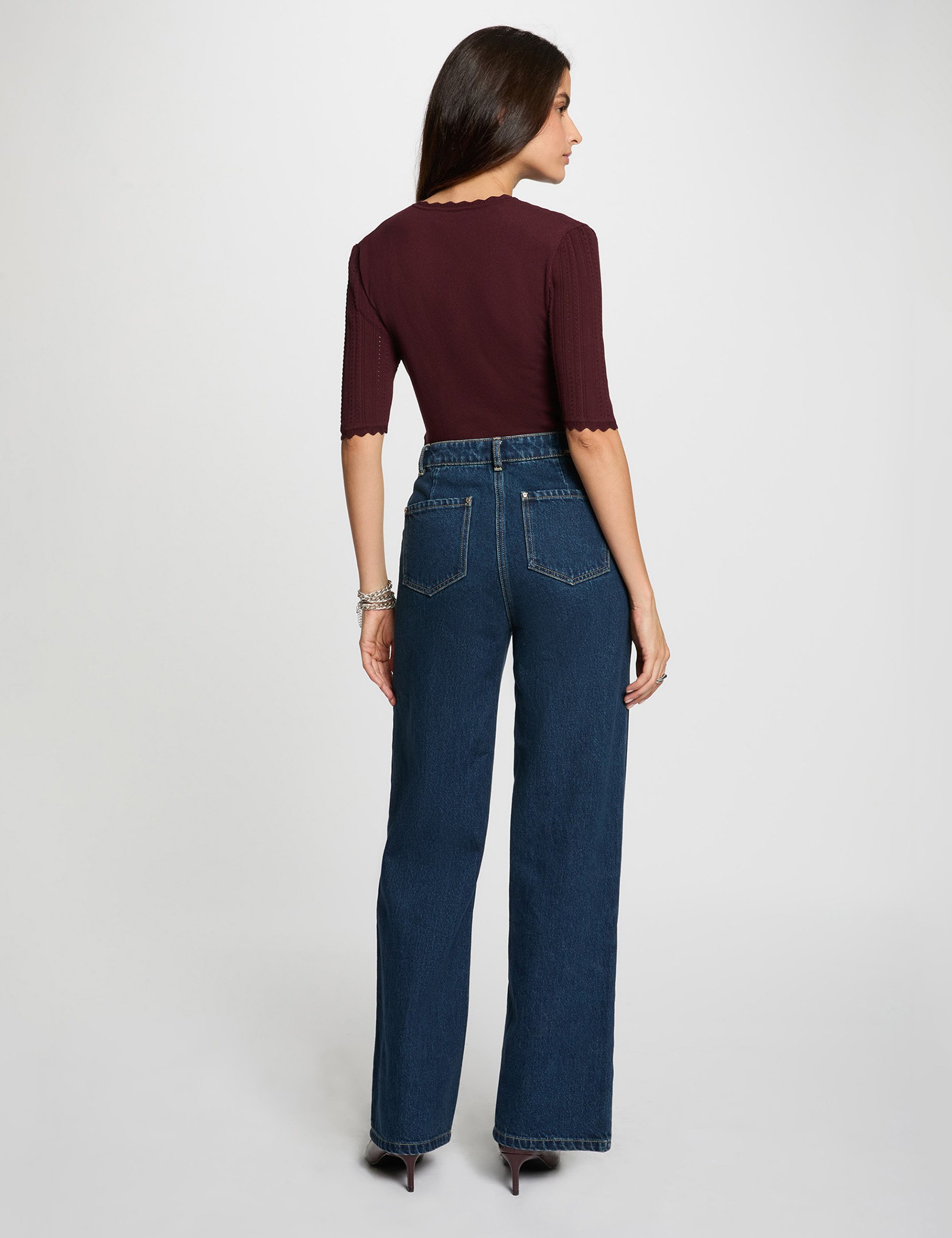 Openwork sweater with 3/4 sleeves plum women