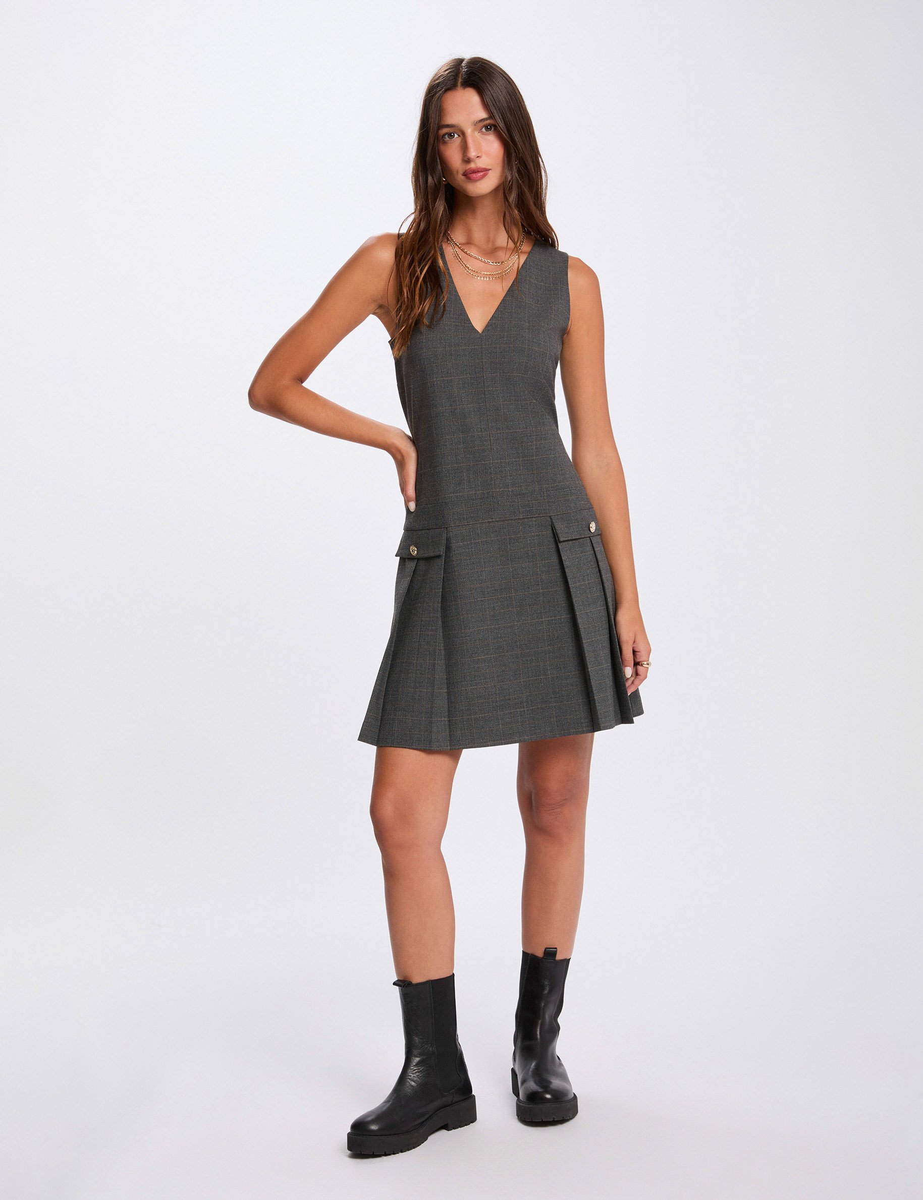 fitted pinafore dress mid grey women Fitted pinafore dress mid-grey women