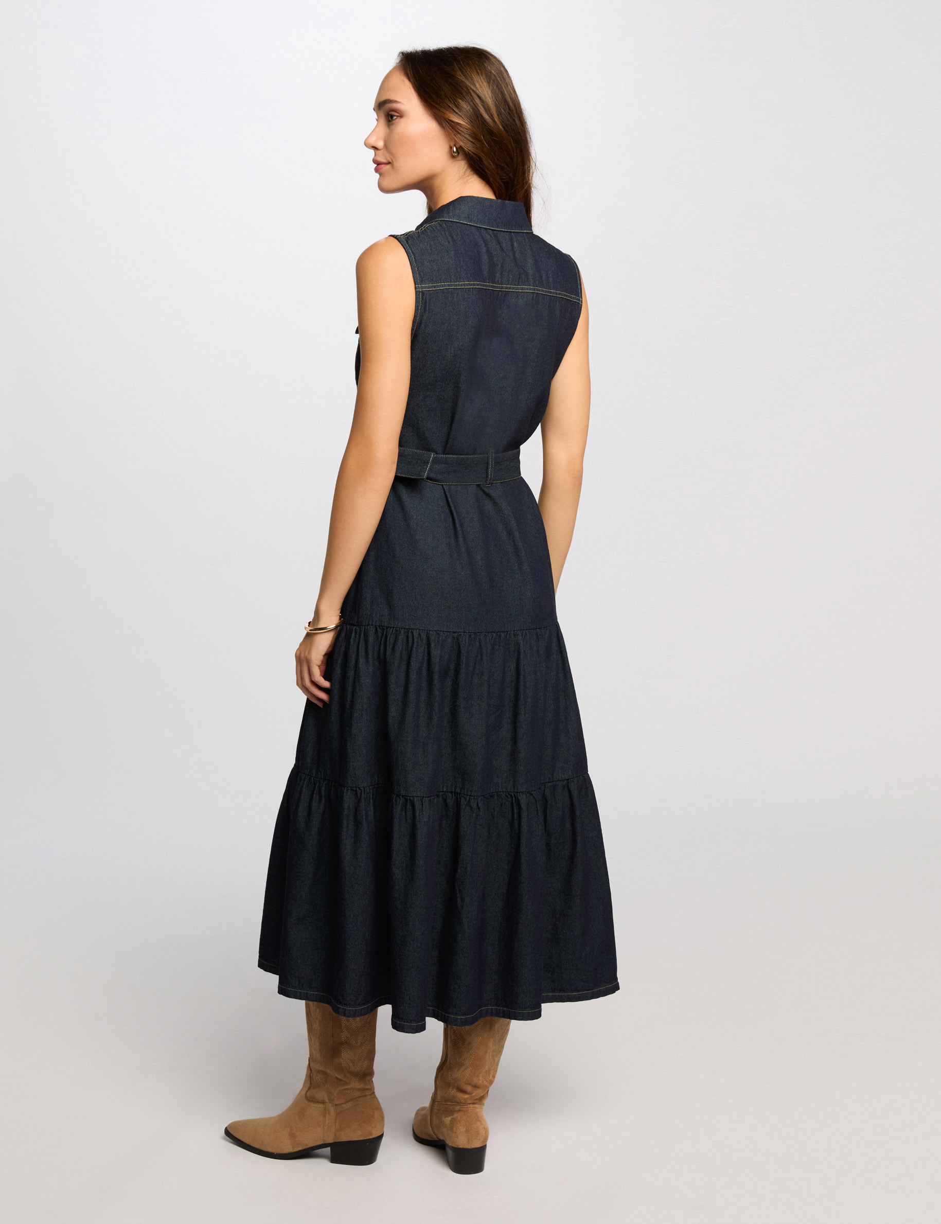 Maxi straight denim dress raw denim women