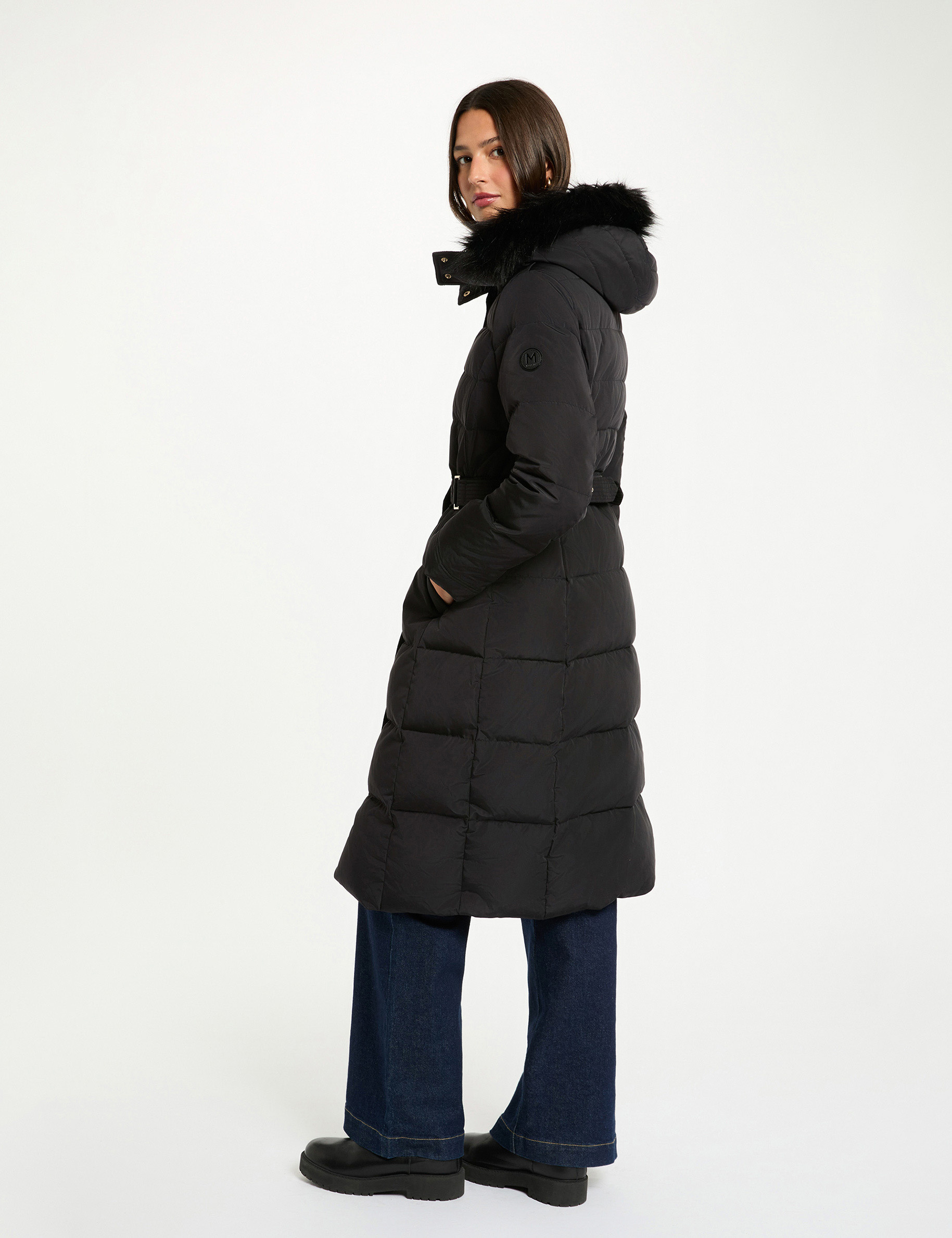 long padded jacket with hood black women Long padded jacket with hood black women