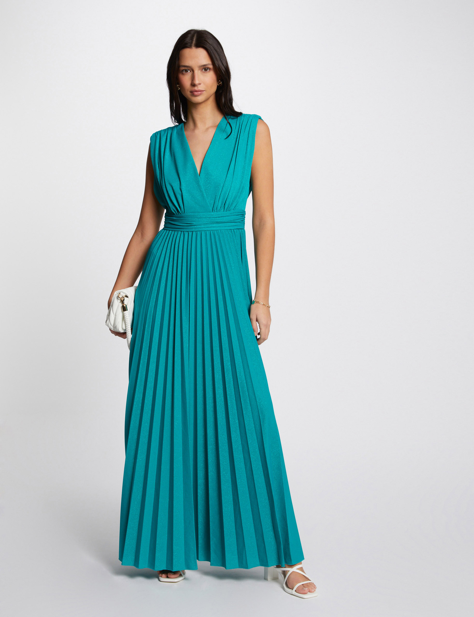 Maxi A-line pleated dress turquoise ladies'