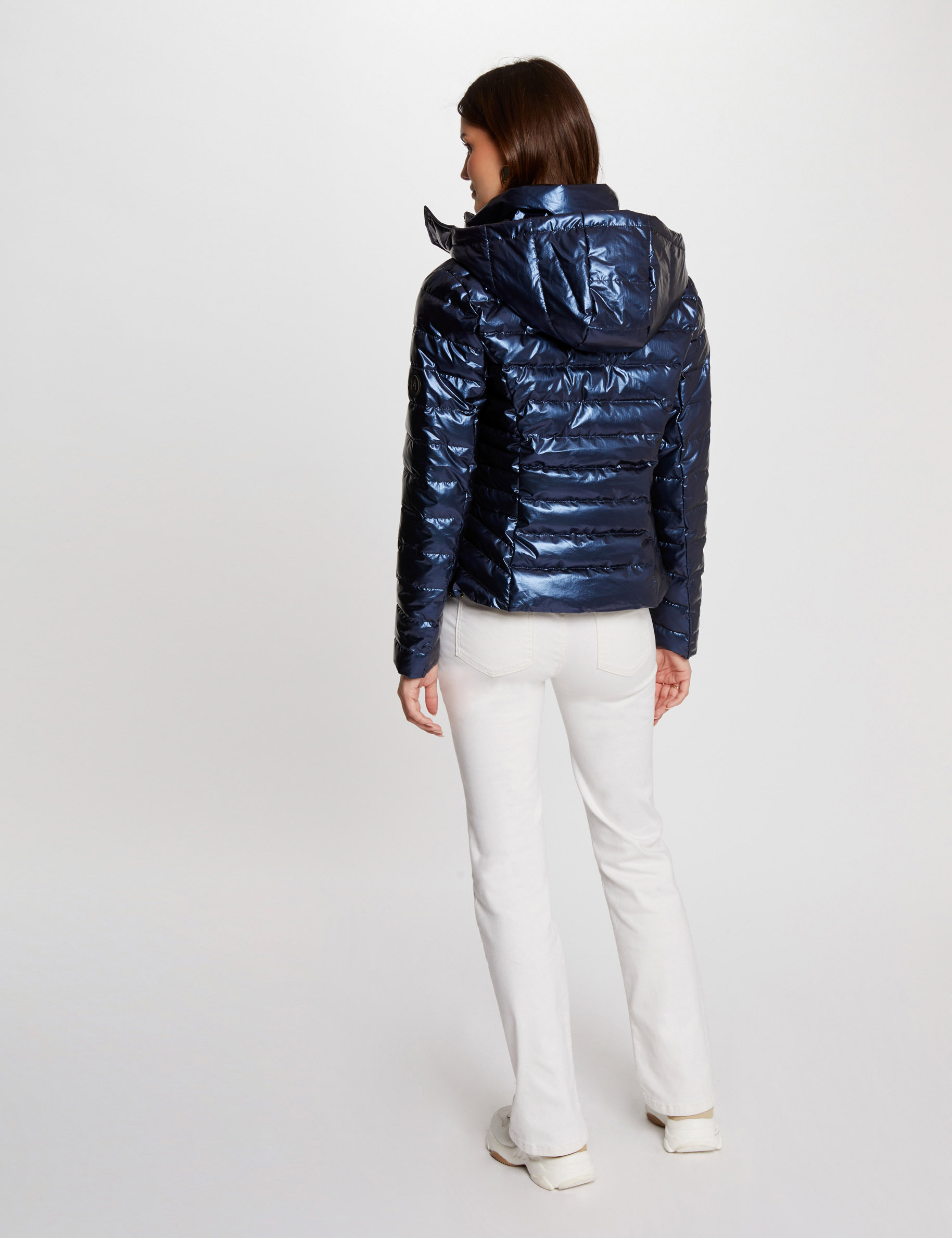 Doudoune metallisee a capuche bleu femme Morgan