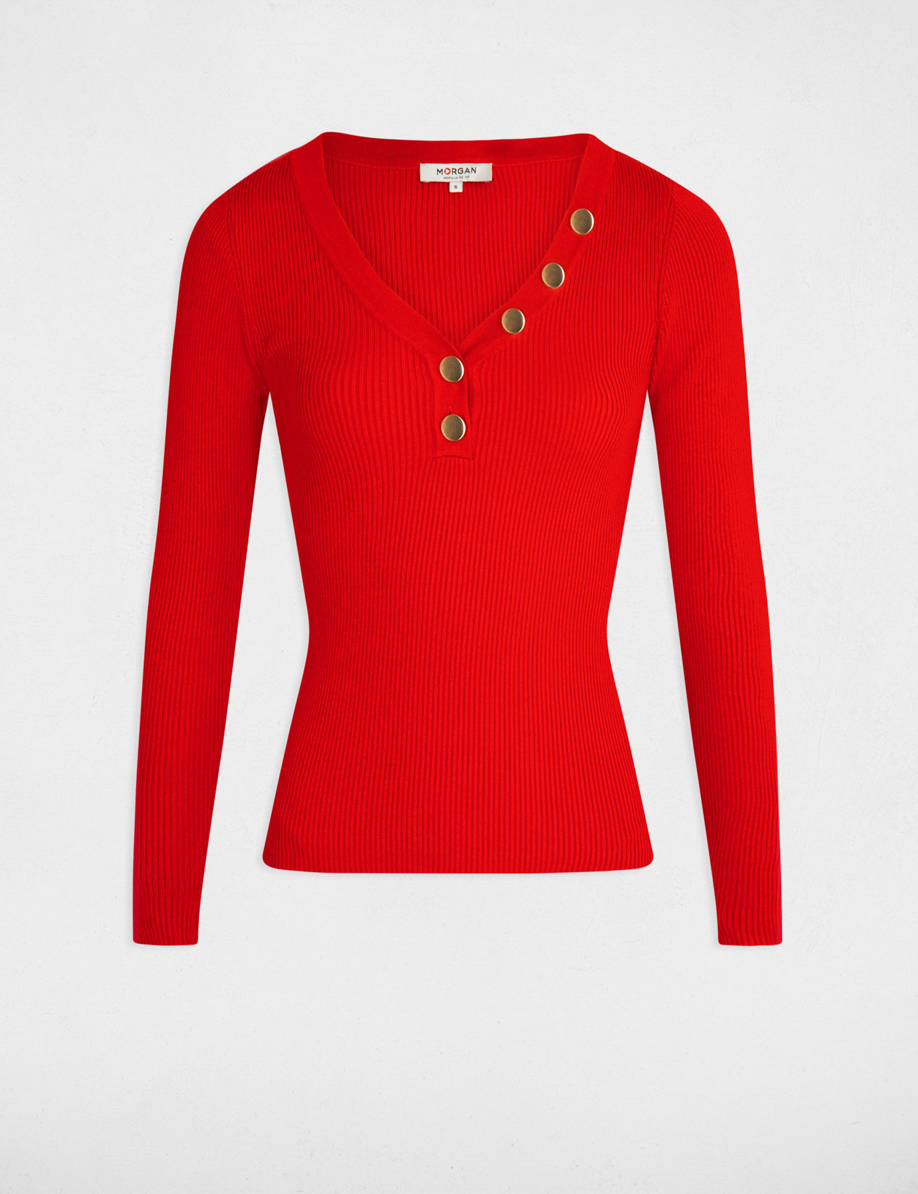 long sleeved jumper buttons fine knit medium red women Long-sleeved jumper buttons fine knit medium red women