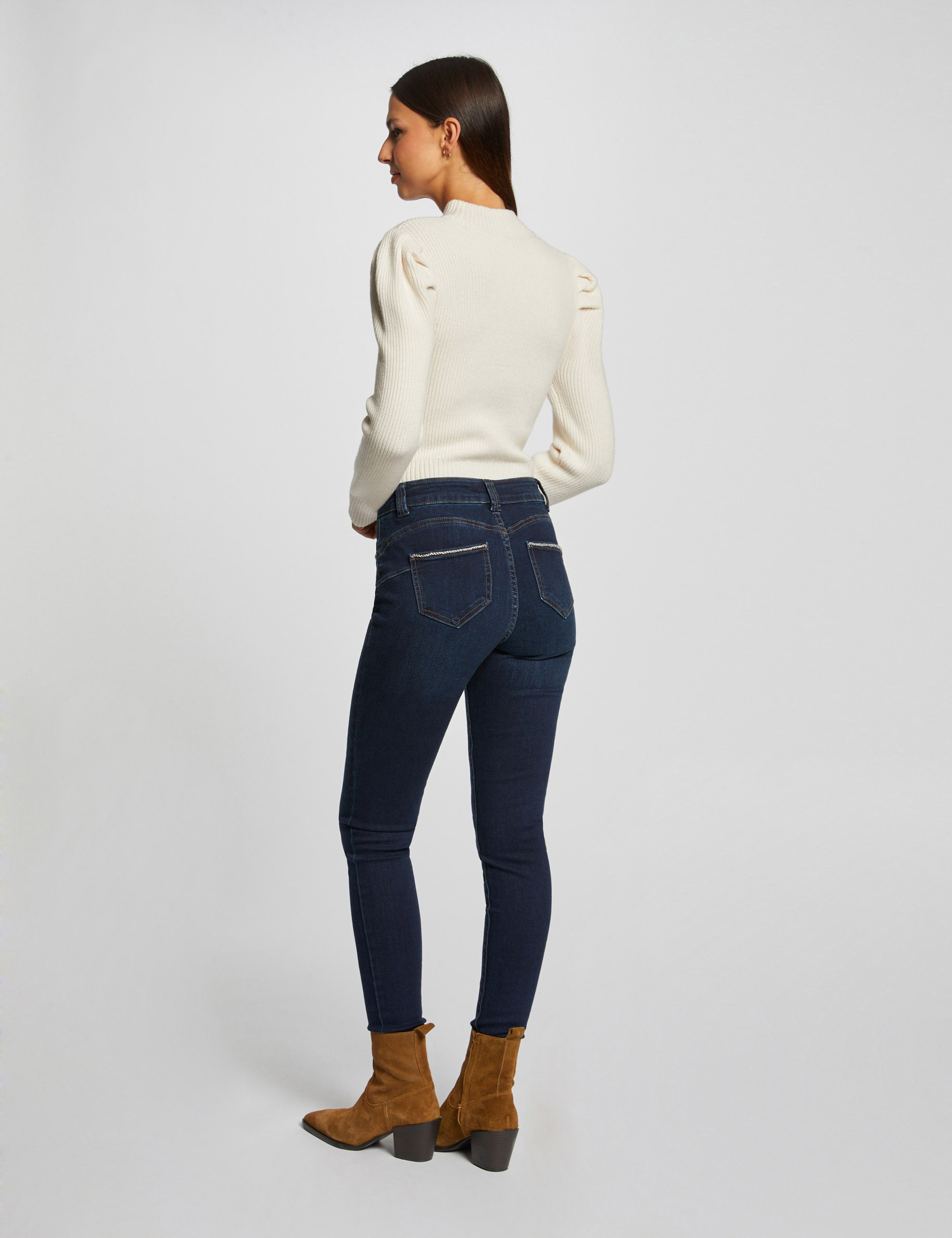 Long-sleeved jumper with high collar ivory ladies'
