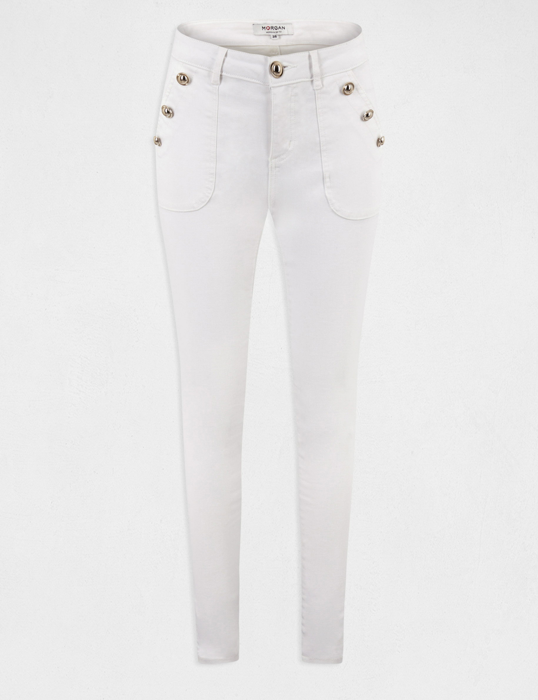 Skinny trousers with buttons ecru ladies'