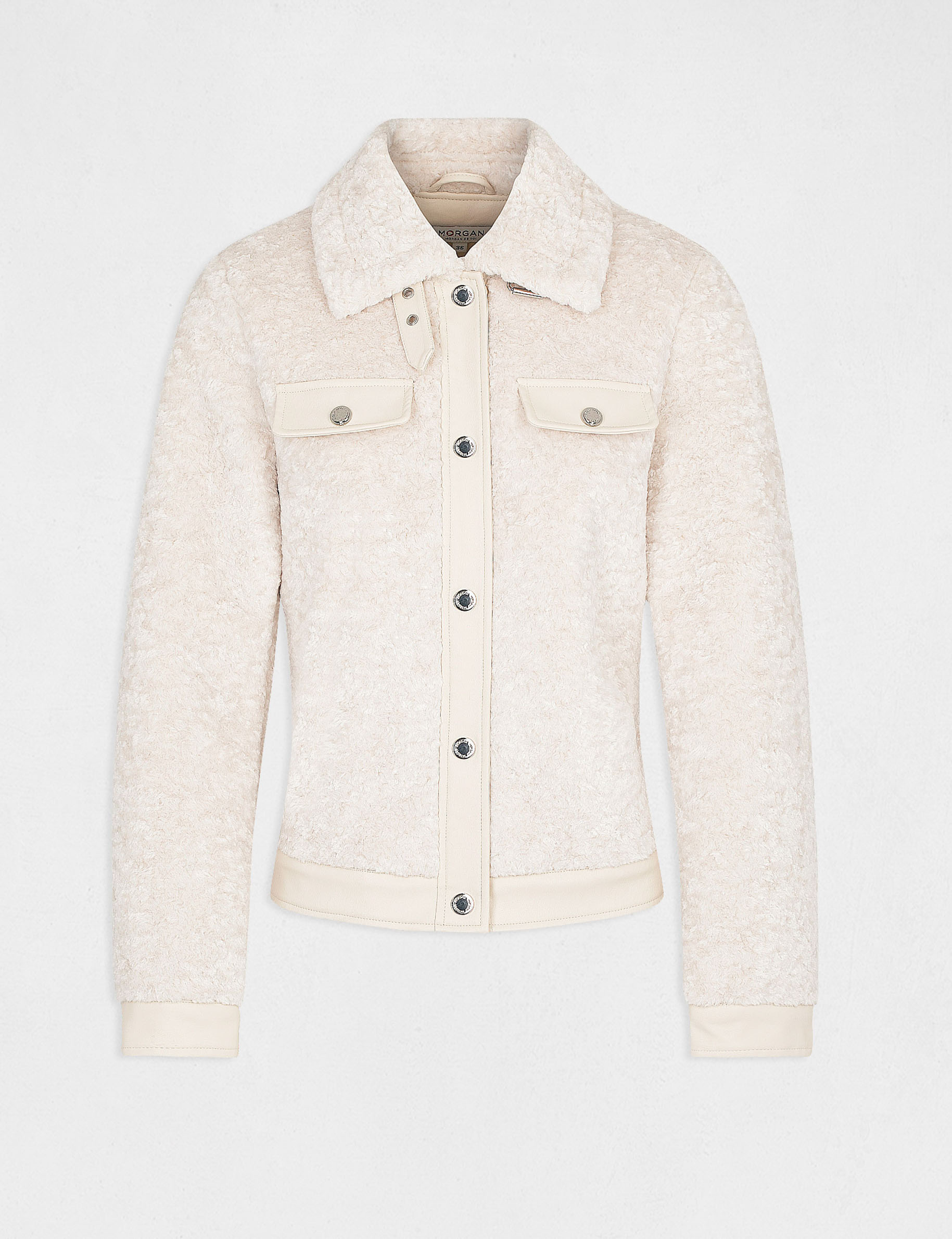 Straight jacket with faux fur ivory ladies'