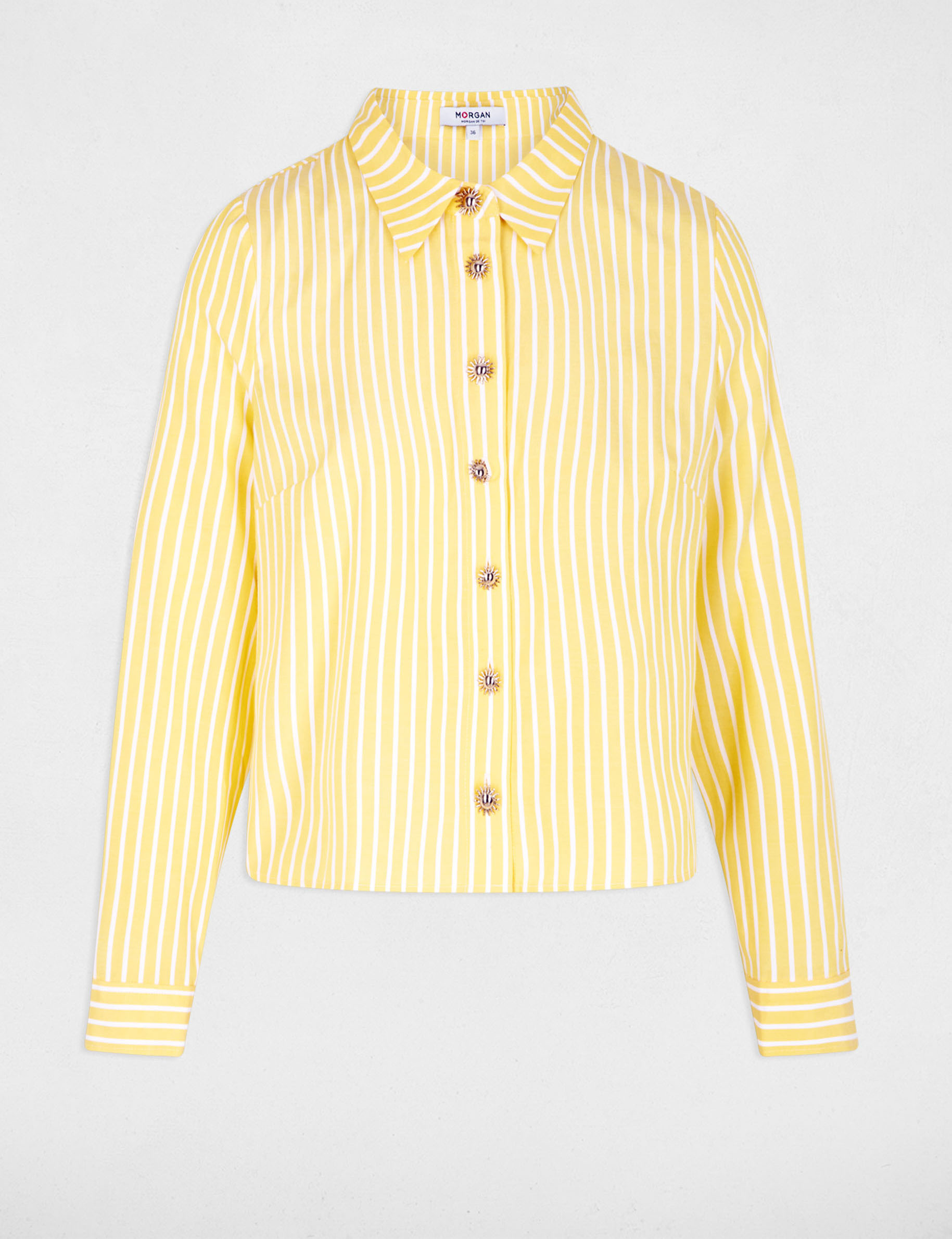 Cropped striped shirt light yellow women