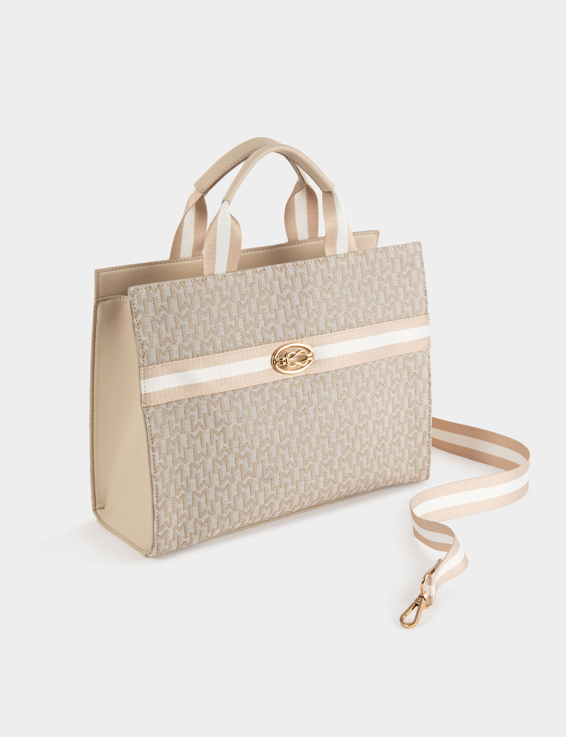 Shopper bag with monogram print beige ladies'