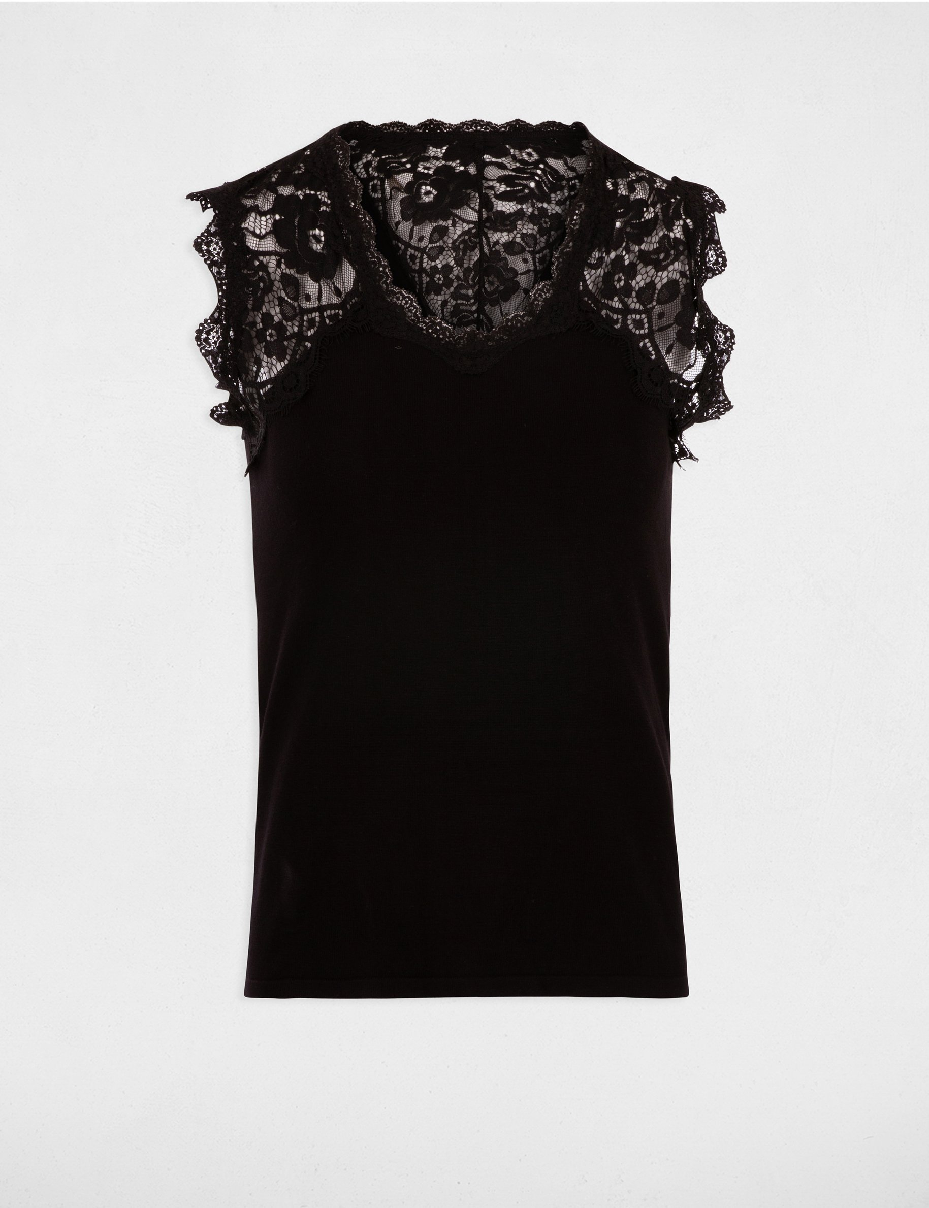 Vest top with wide lace straps black women